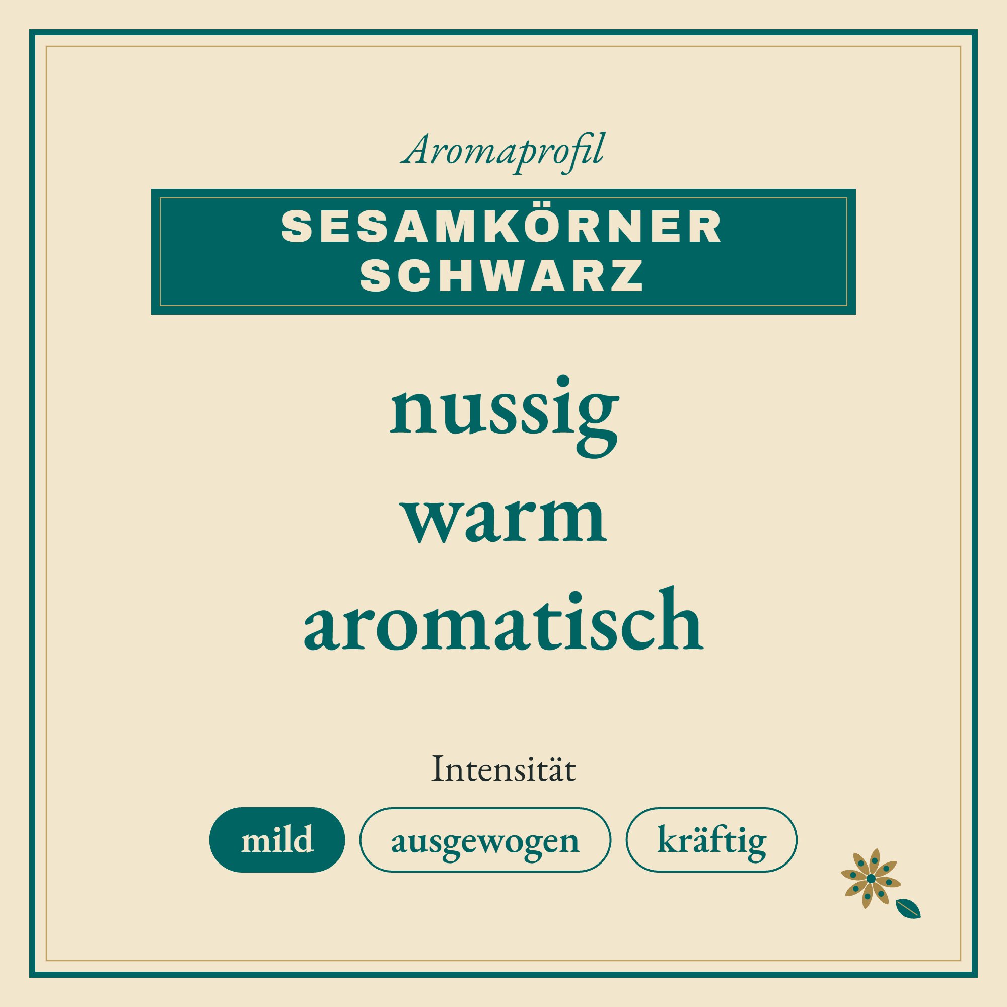 Aromaprofil Sesamkörner schwarz: nussig, warm und aromatisch