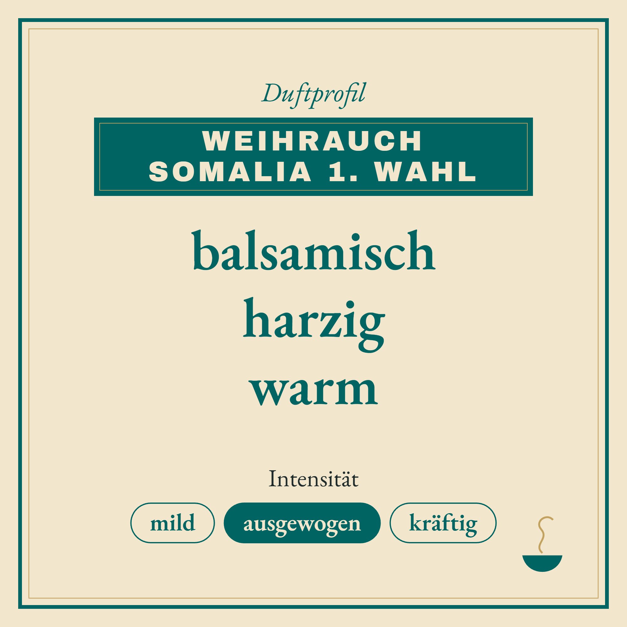 Duftprofil Weihrauch Somalia 1. Wahl: balsamisch, harzig und warm