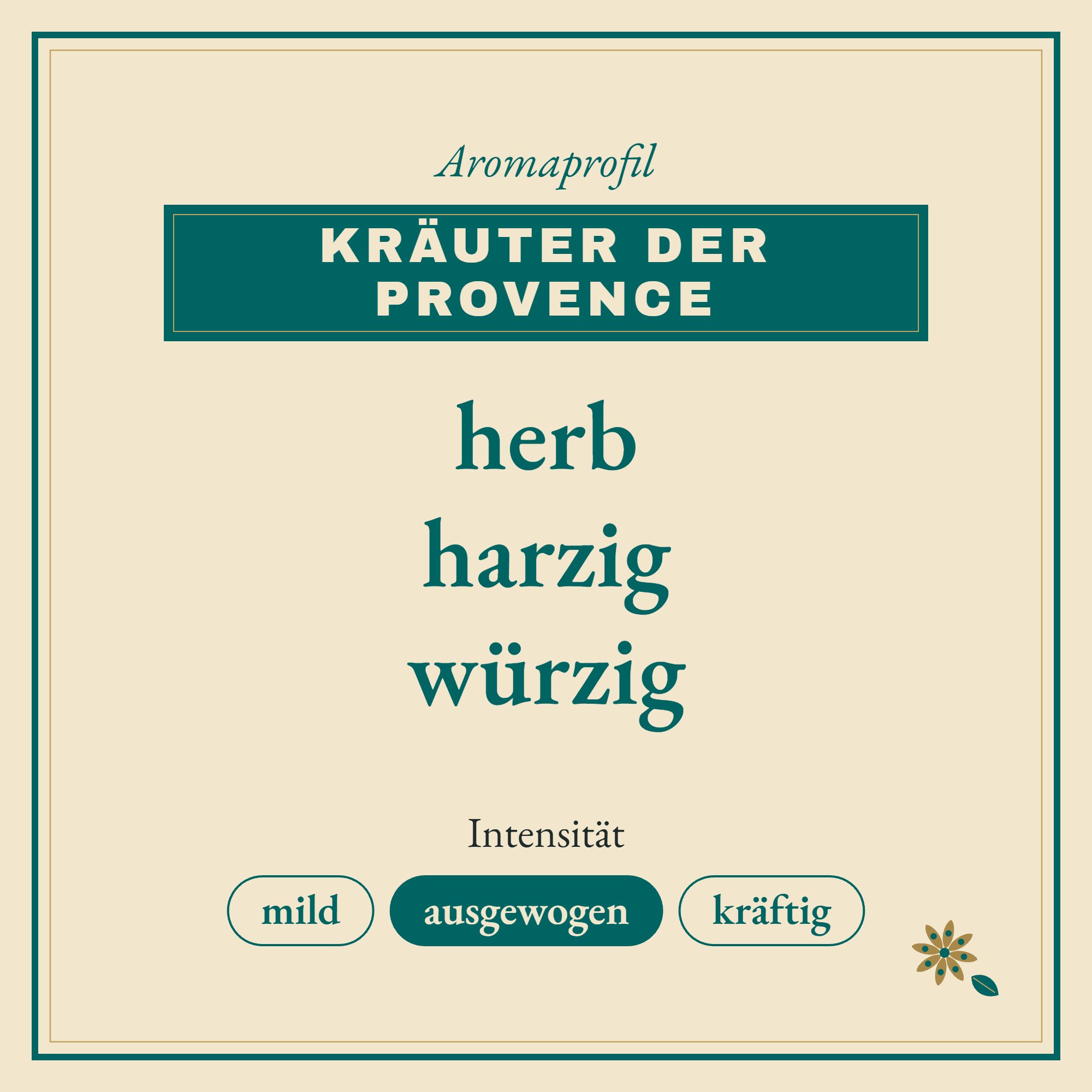 Aromaprofil Kräuter der Provence: herb, harzig und würzig