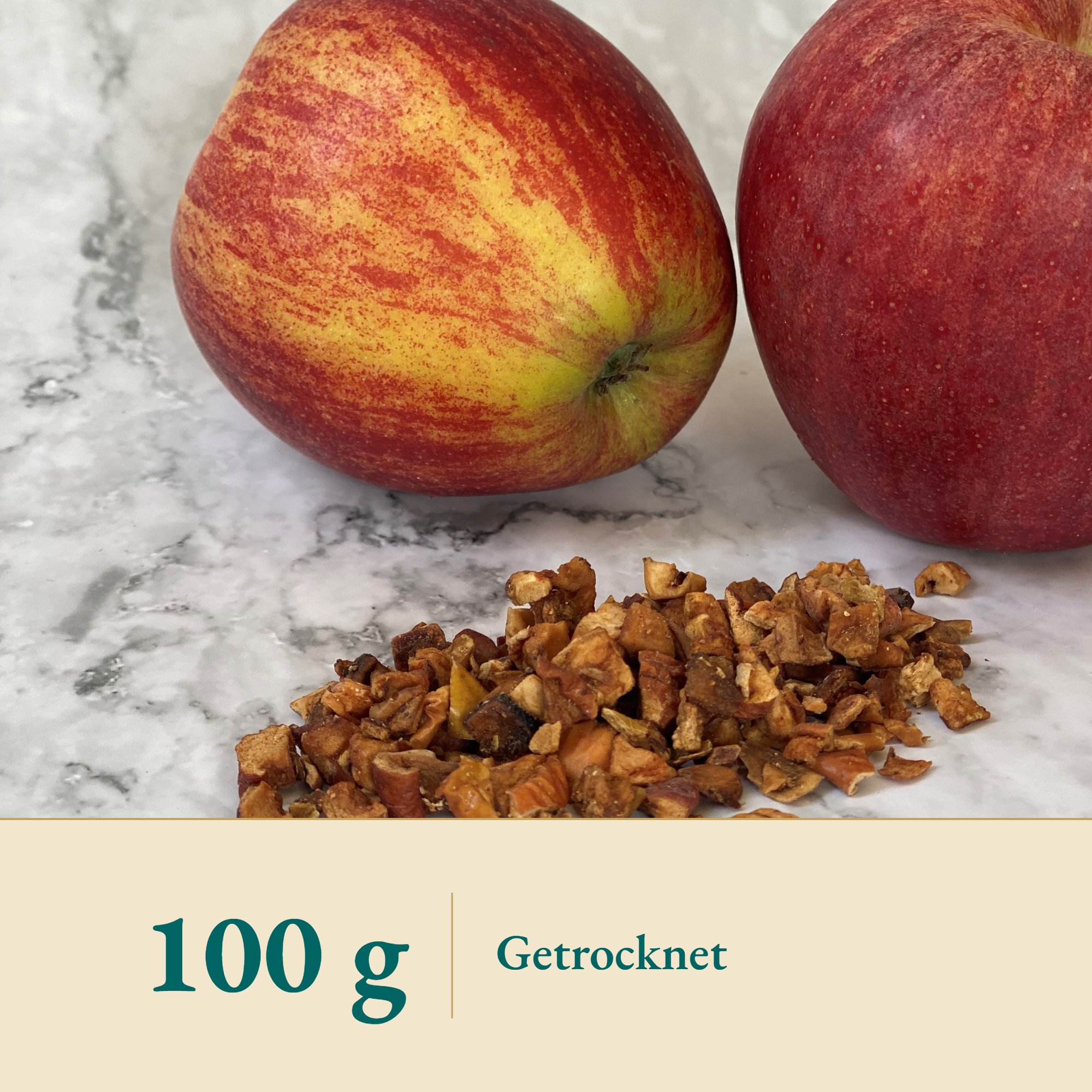 Nahaufnahme Apfel getrocknet – Kräuterparadies seit 1887