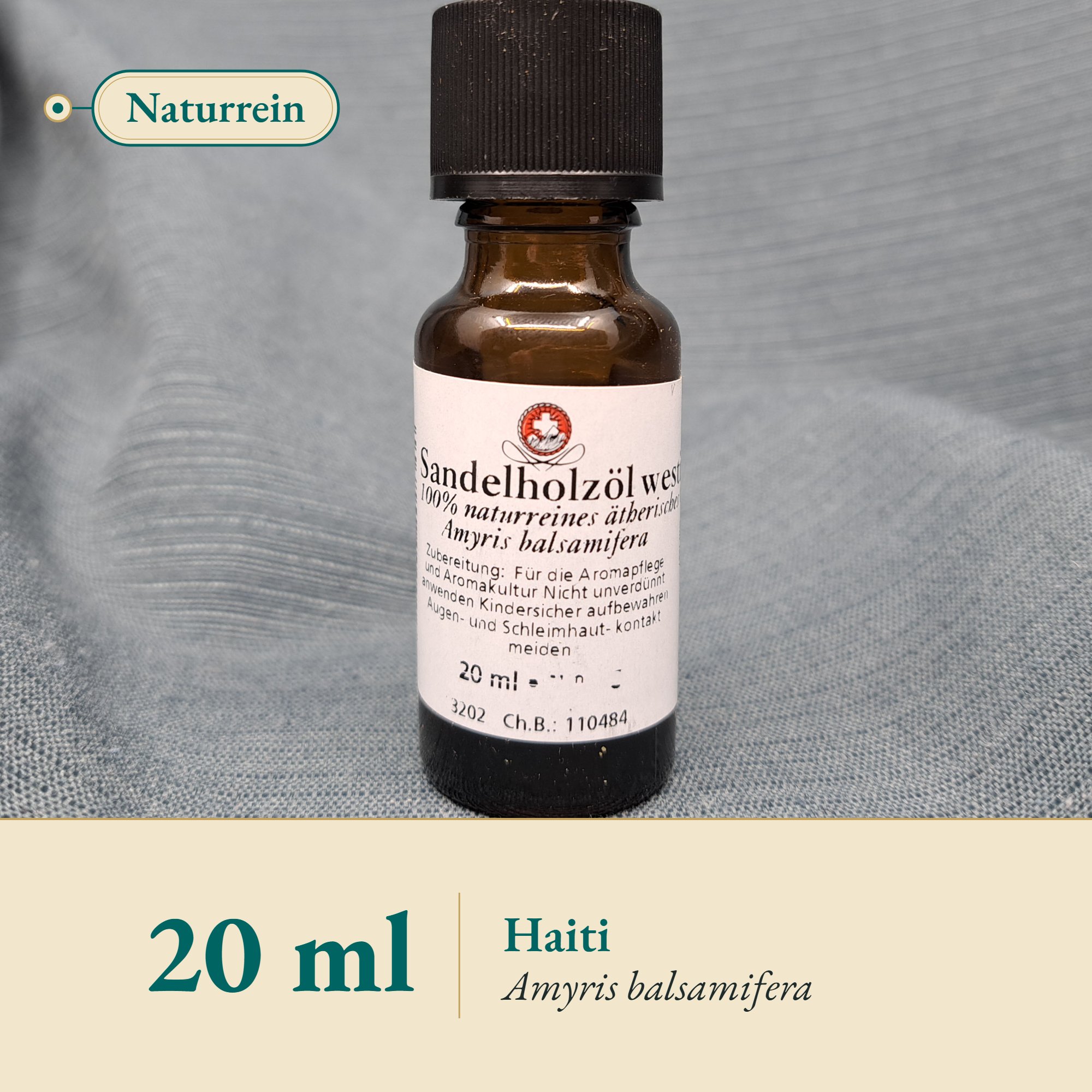 Nahaufnahme Sandelholzöl, westindisch aus Haiti – Kräuterparadies seit 1887