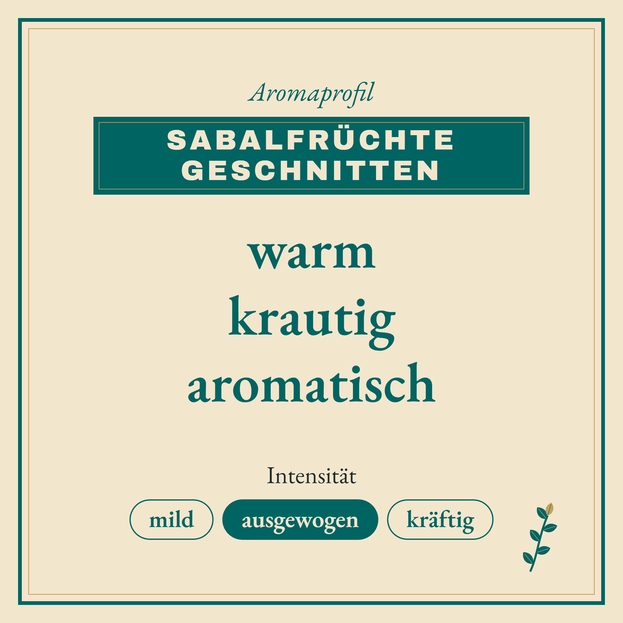 Aromaprofil Sabalfrüchte geschnitten: warm, krautig und aromatisch