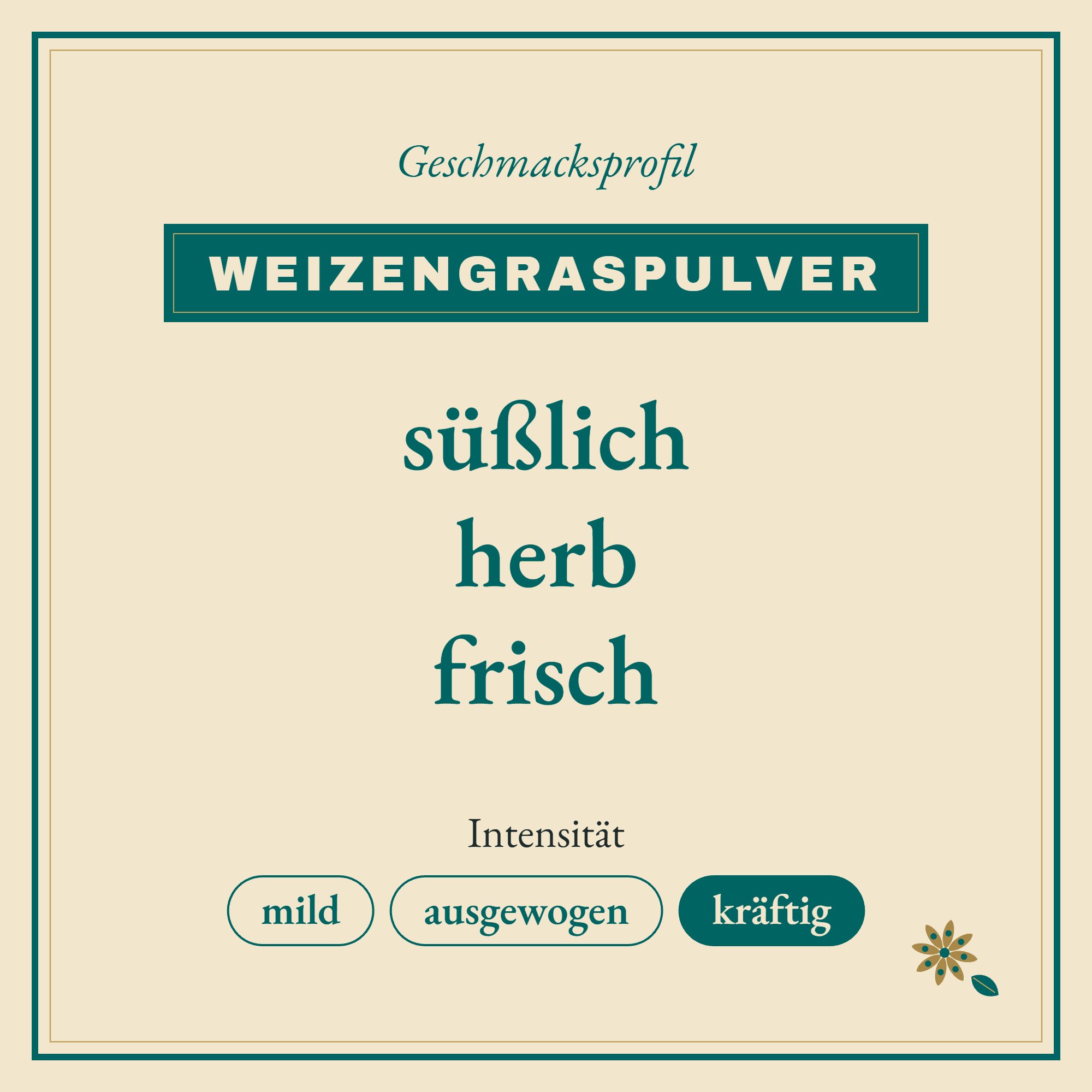 Geschmacksprofil Weizengraspulver: süßlich, herb und frisch