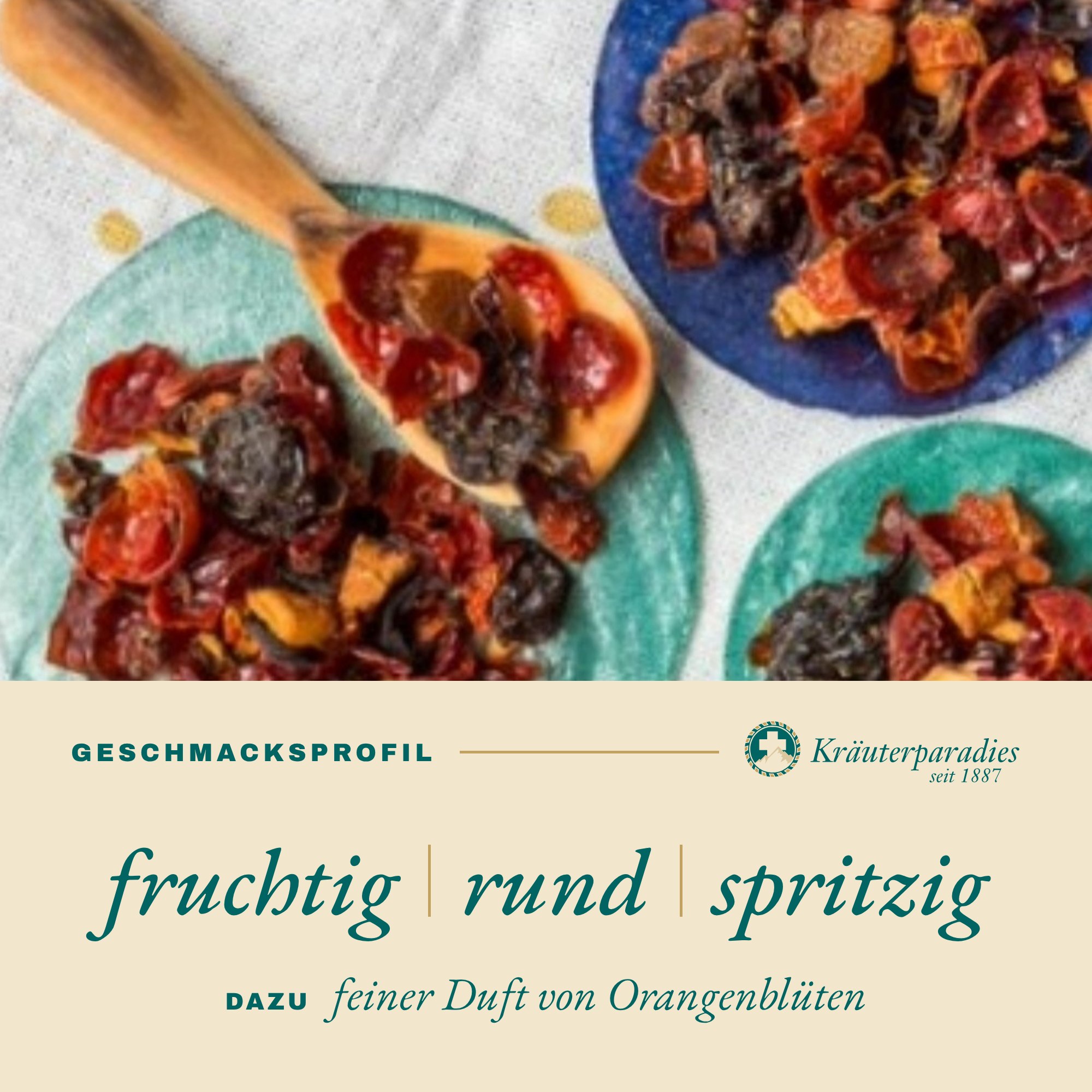 Früchtetee  Früchtecocktail Geschmacksprofil: fruchtig, rund, spritzig
