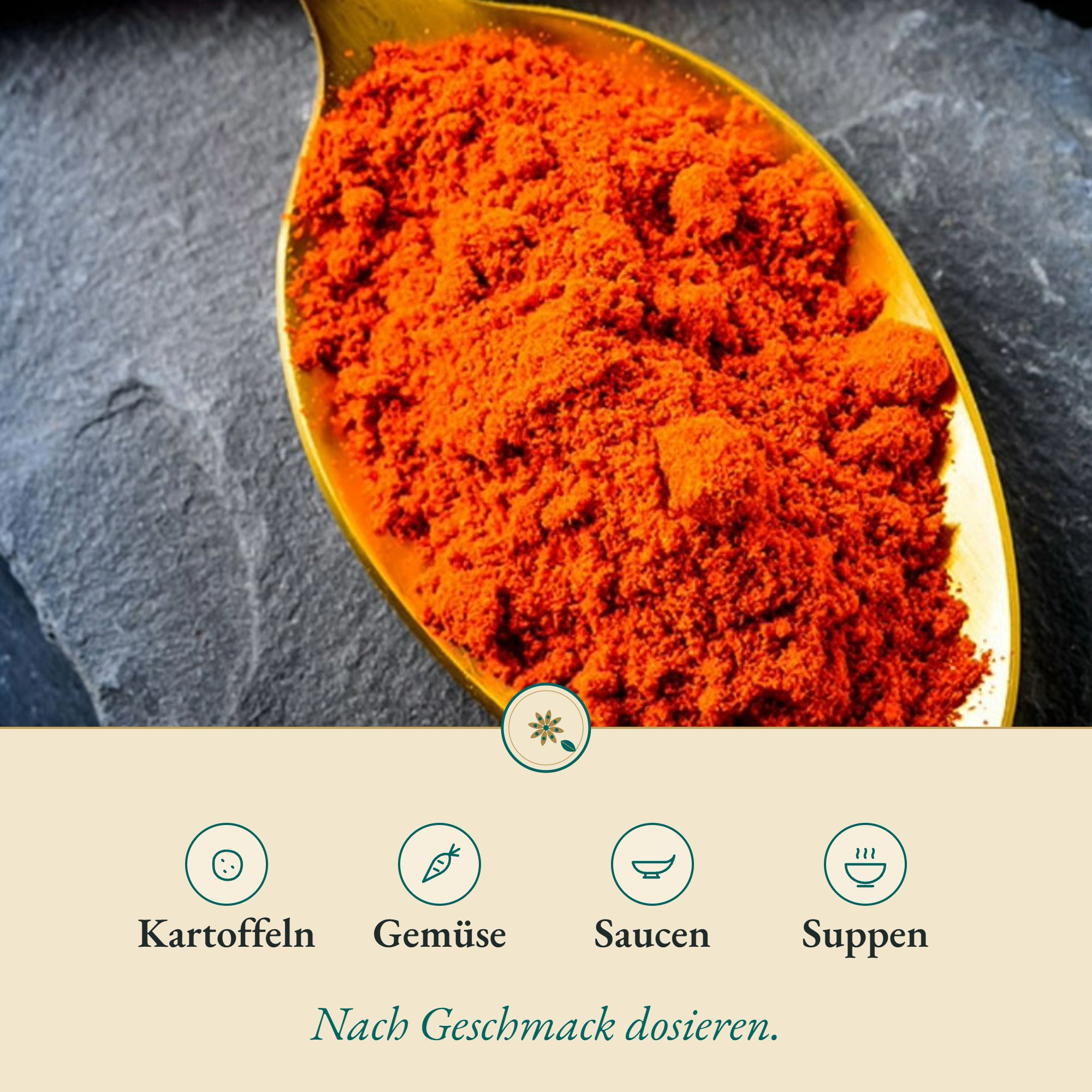 Paprika edelsüß passt zu Kartoffeln, Gemüse, Saucen und Suppen