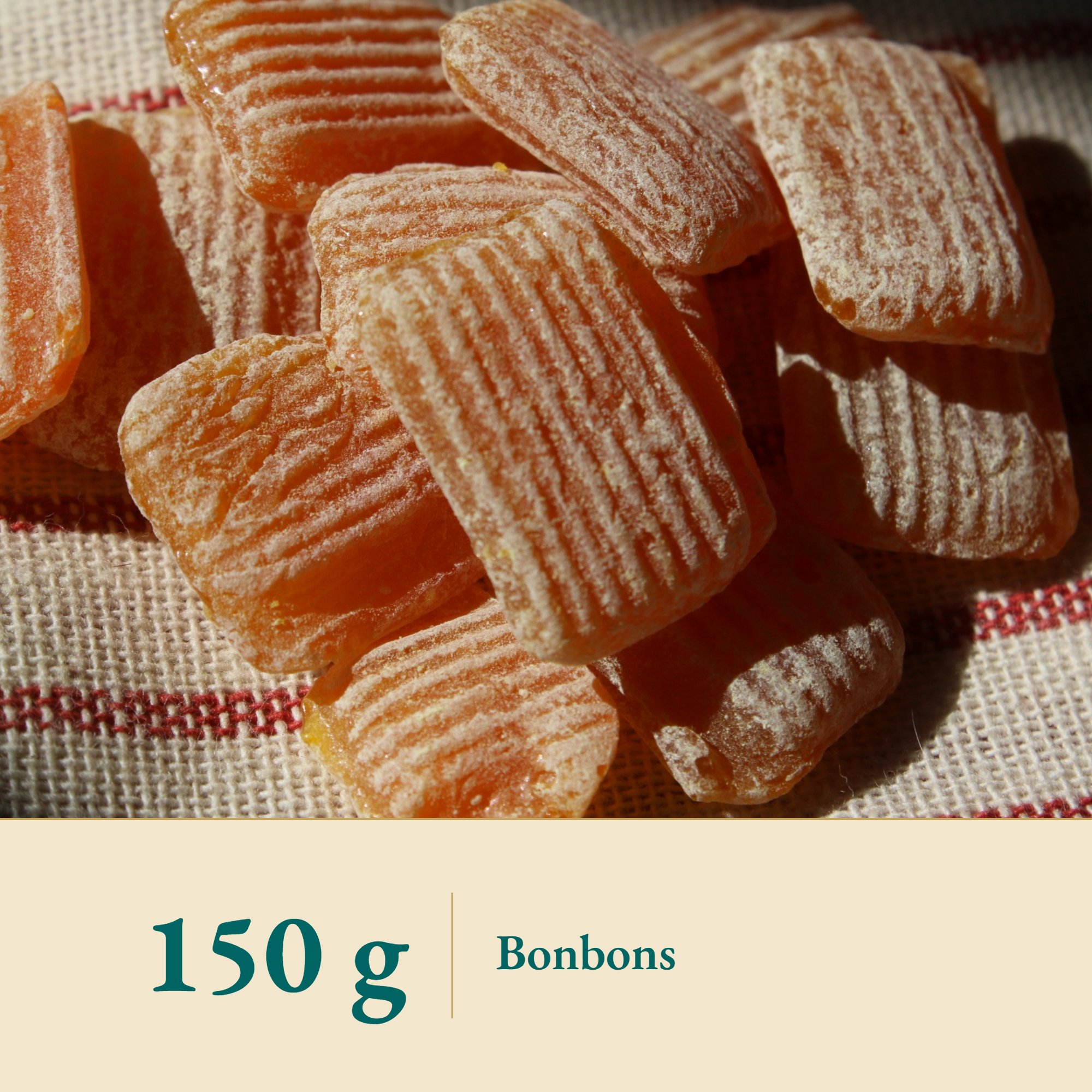 Nahaufnahme Curcuma-Orangen Bonbons – Kräuterparadies seit 1887