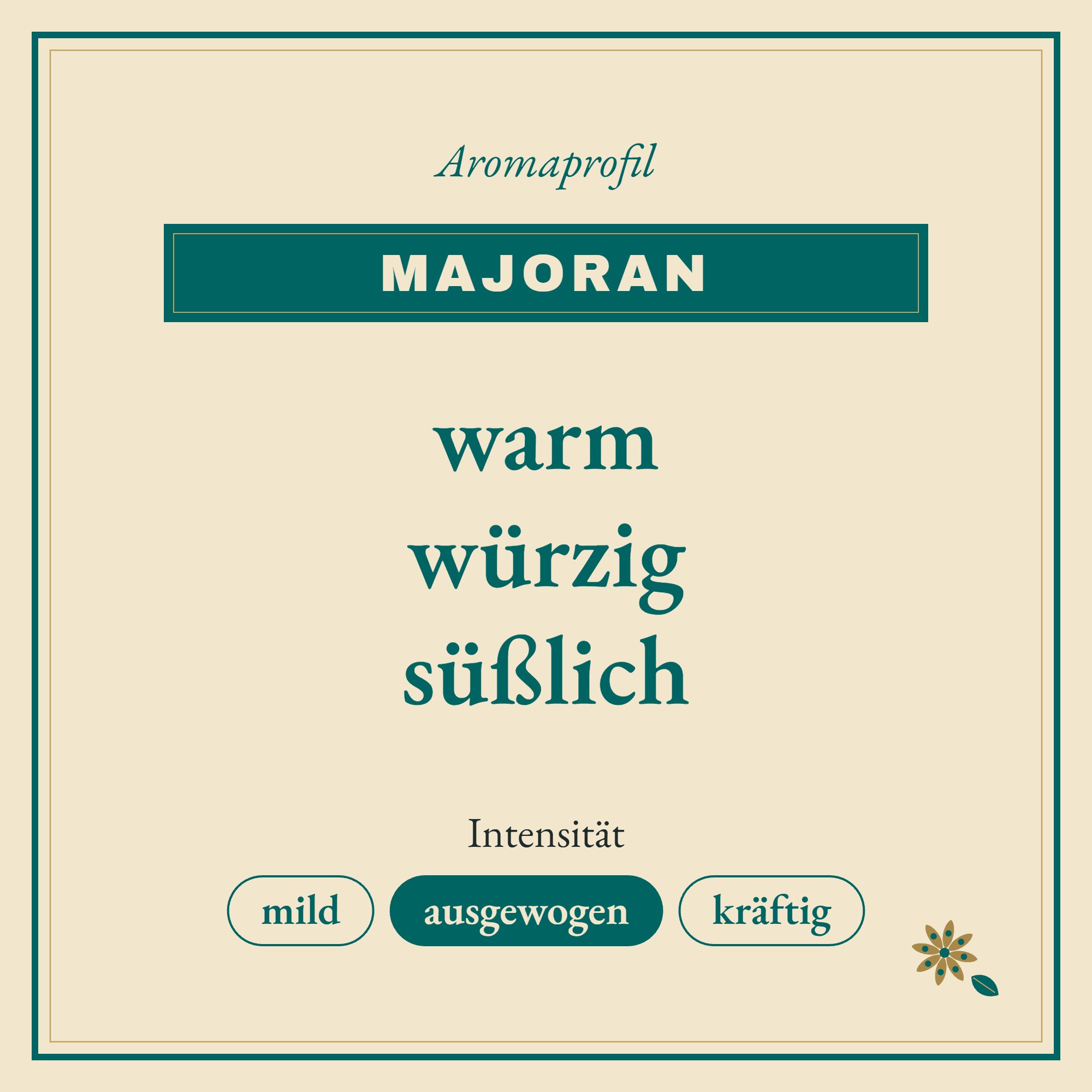 Aromaprofil Majoran: warm, würzig und süßlich