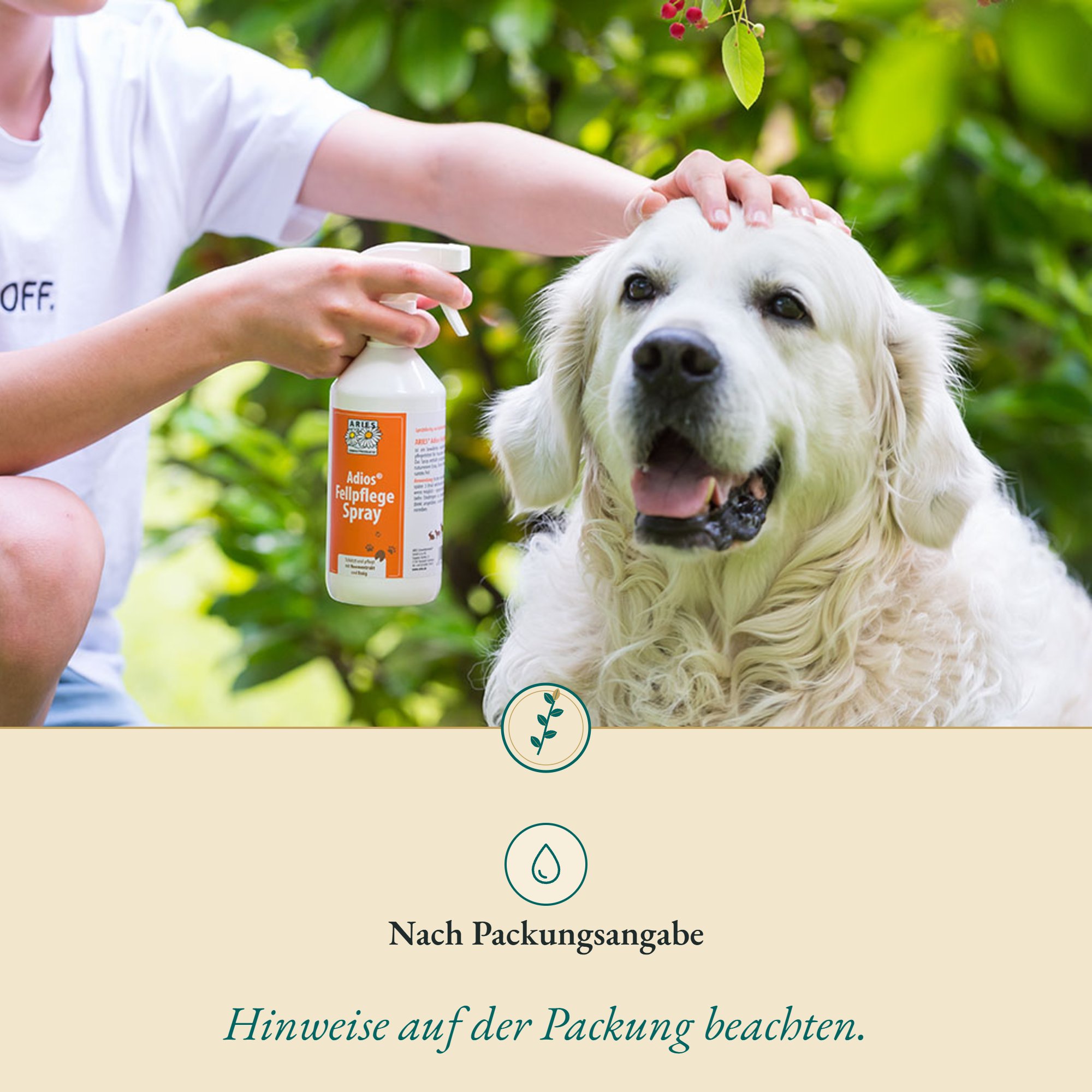 Anwendung Adios Fellpflege Spray: nach Packungsangabe