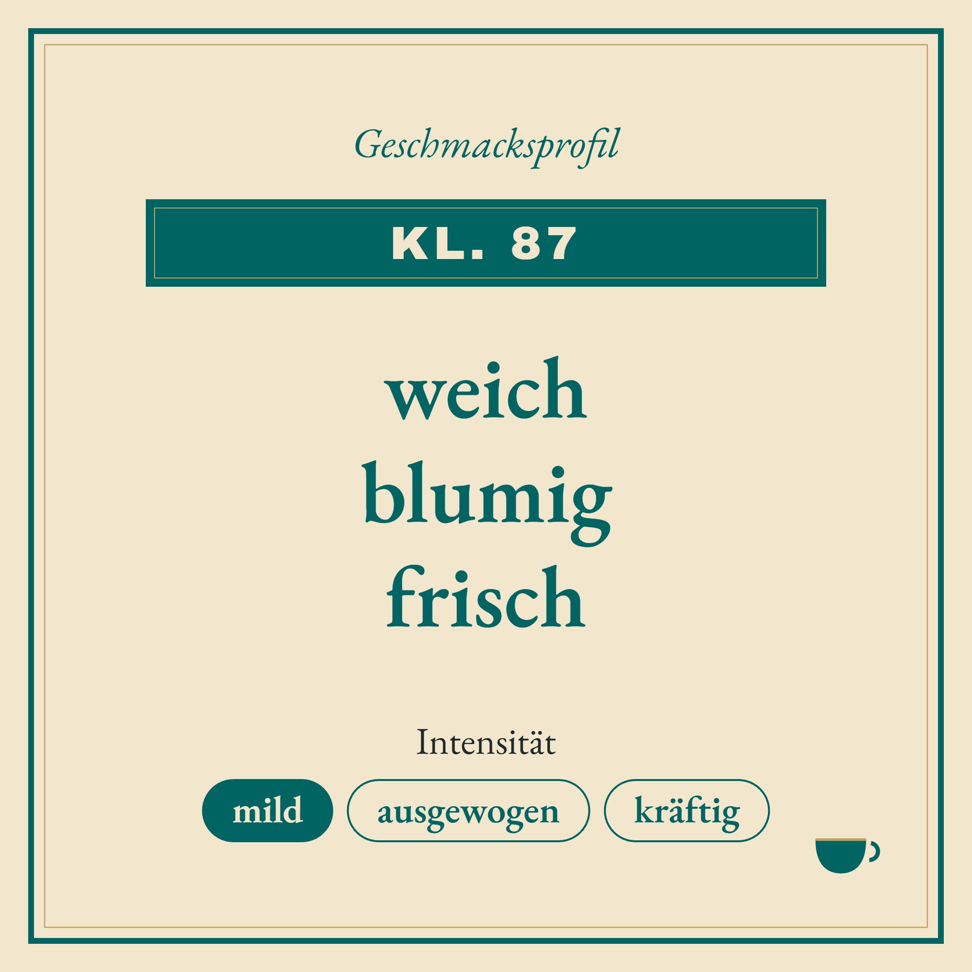 Geschmacksprofil kl. 87: weich, blumig und frisch