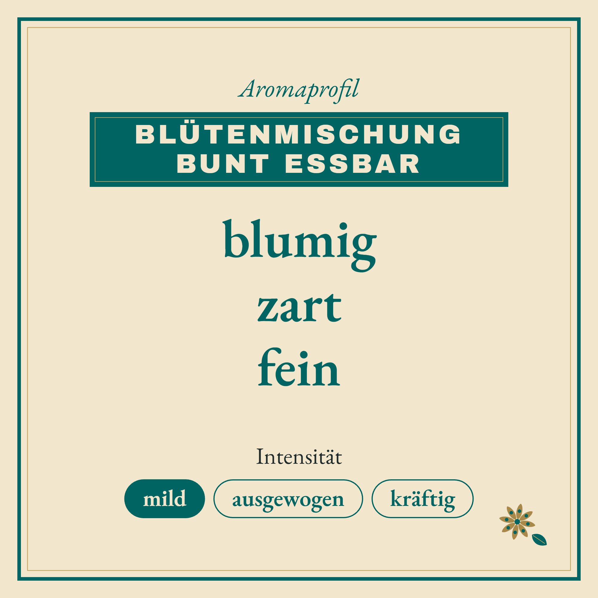 Aromaprofil Blütenmischung bunt essbar: blumig, zart und fein