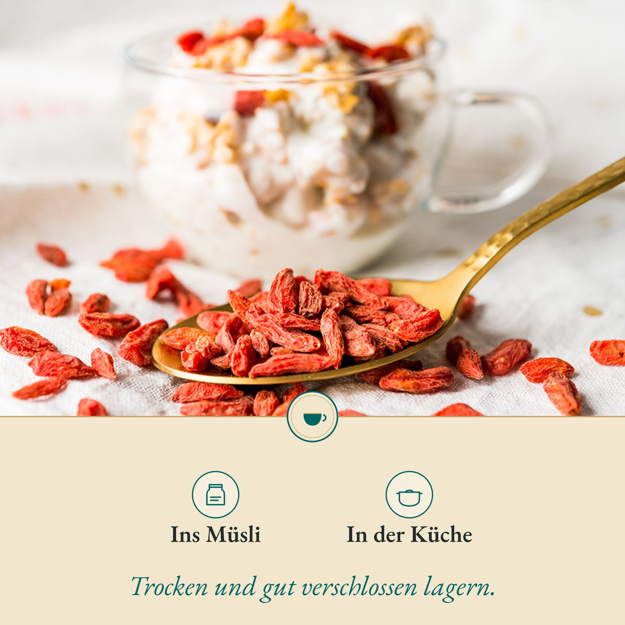 Anwendung Gojibeeren/Bocksdorn: ins Müsli und in der Küche