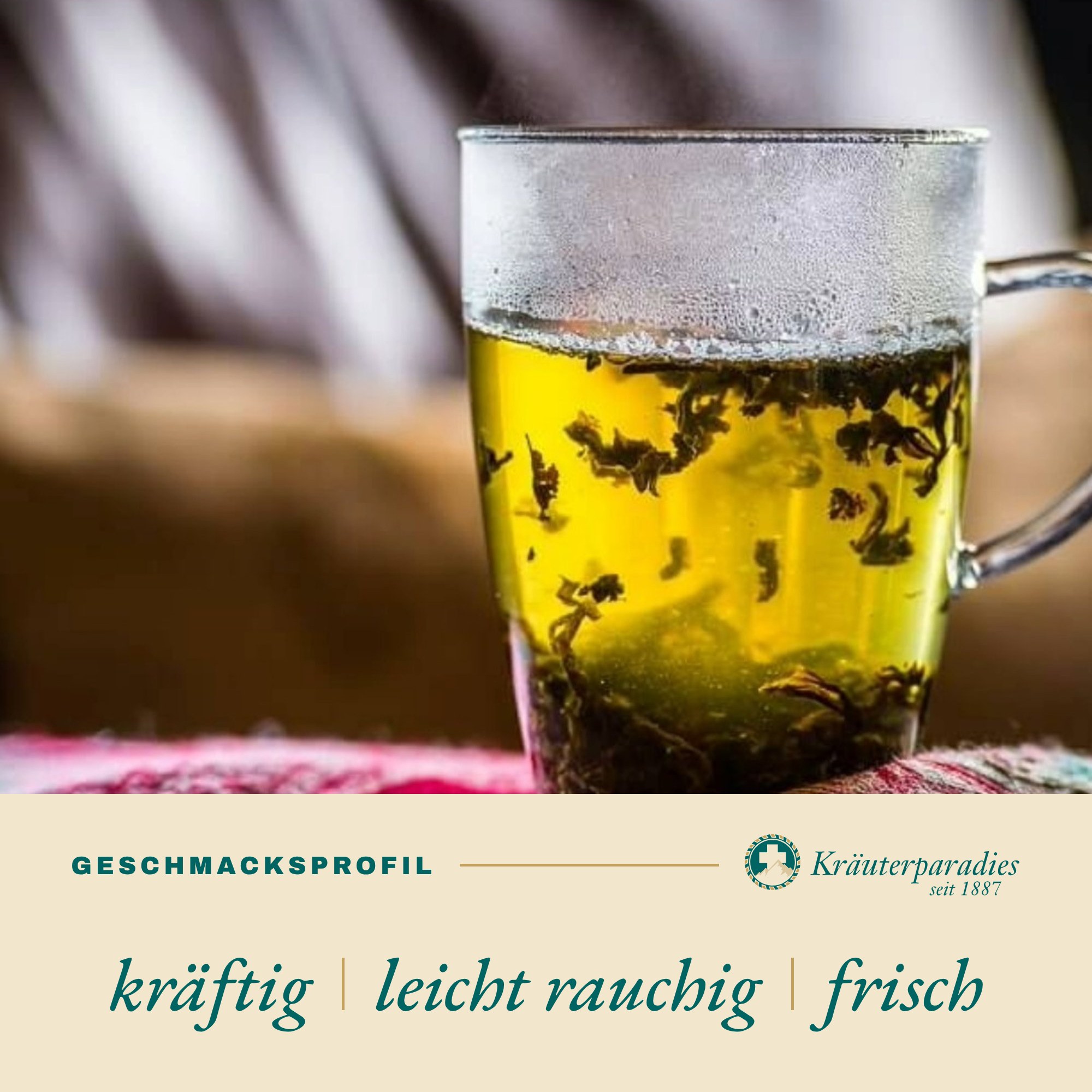 Grüner Tee Gun Powder Geschmacksprofil: kräftig, leicht rauchig, frisch