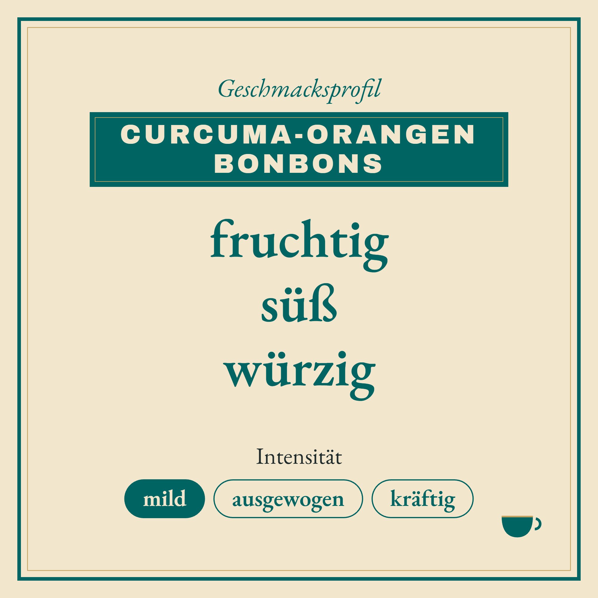Geschmacksprofil Curcuma-Orangen Bonbons: fruchtig, süß und würzig