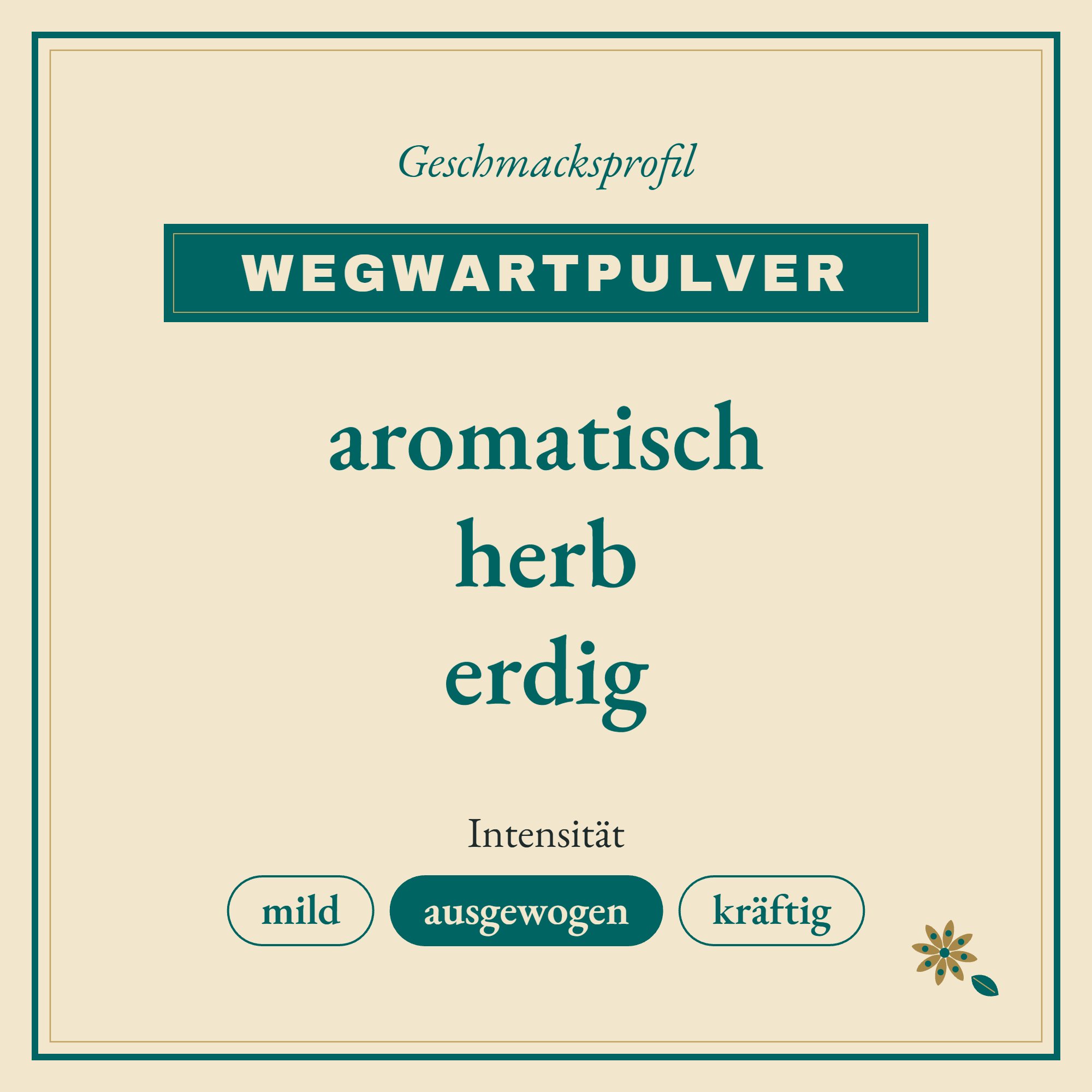 Geschmacksprofil Wegwartpulver: aromatisch, herb und erdig