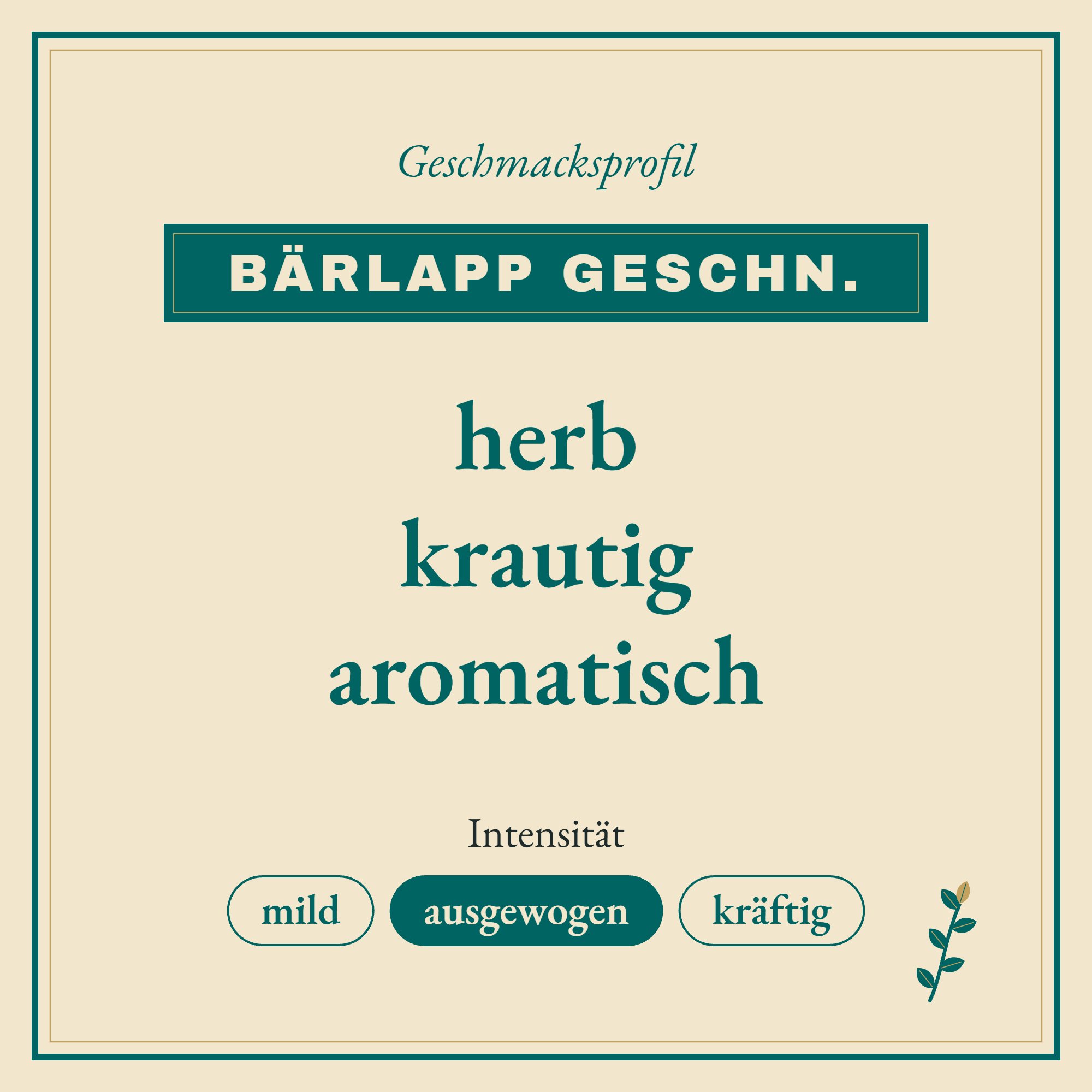 Geschmacksprofil Bärlapp geschn.: herb, krautig und aromatisch