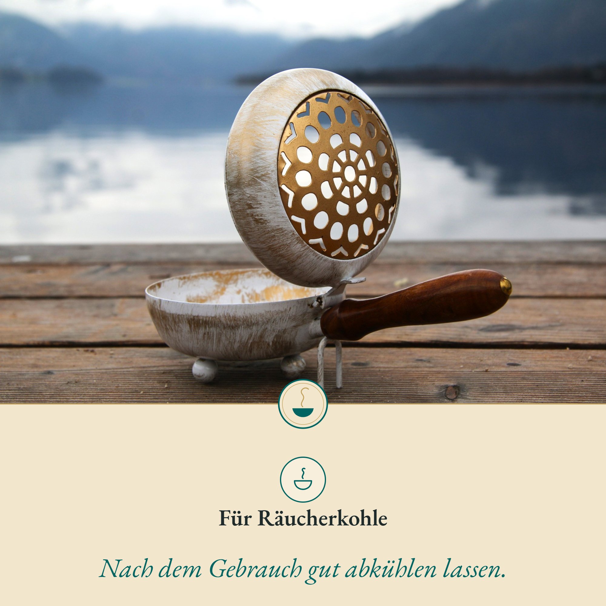 Anwendung Räucherpfanne Weisheit gold weiss: für Räucherkohle