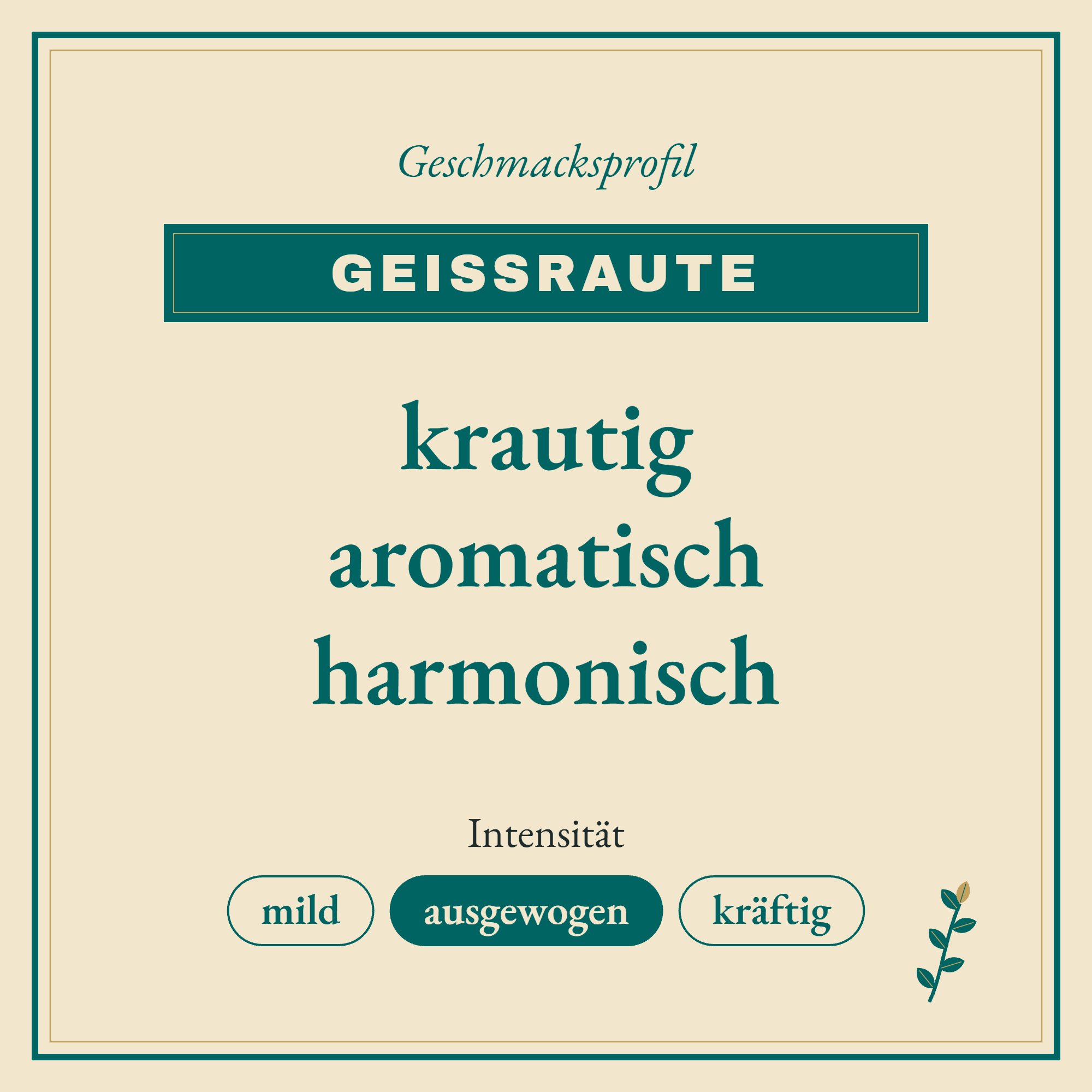 Geschmacksprofil Geissraute: krautig, aromatisch und harmonisch