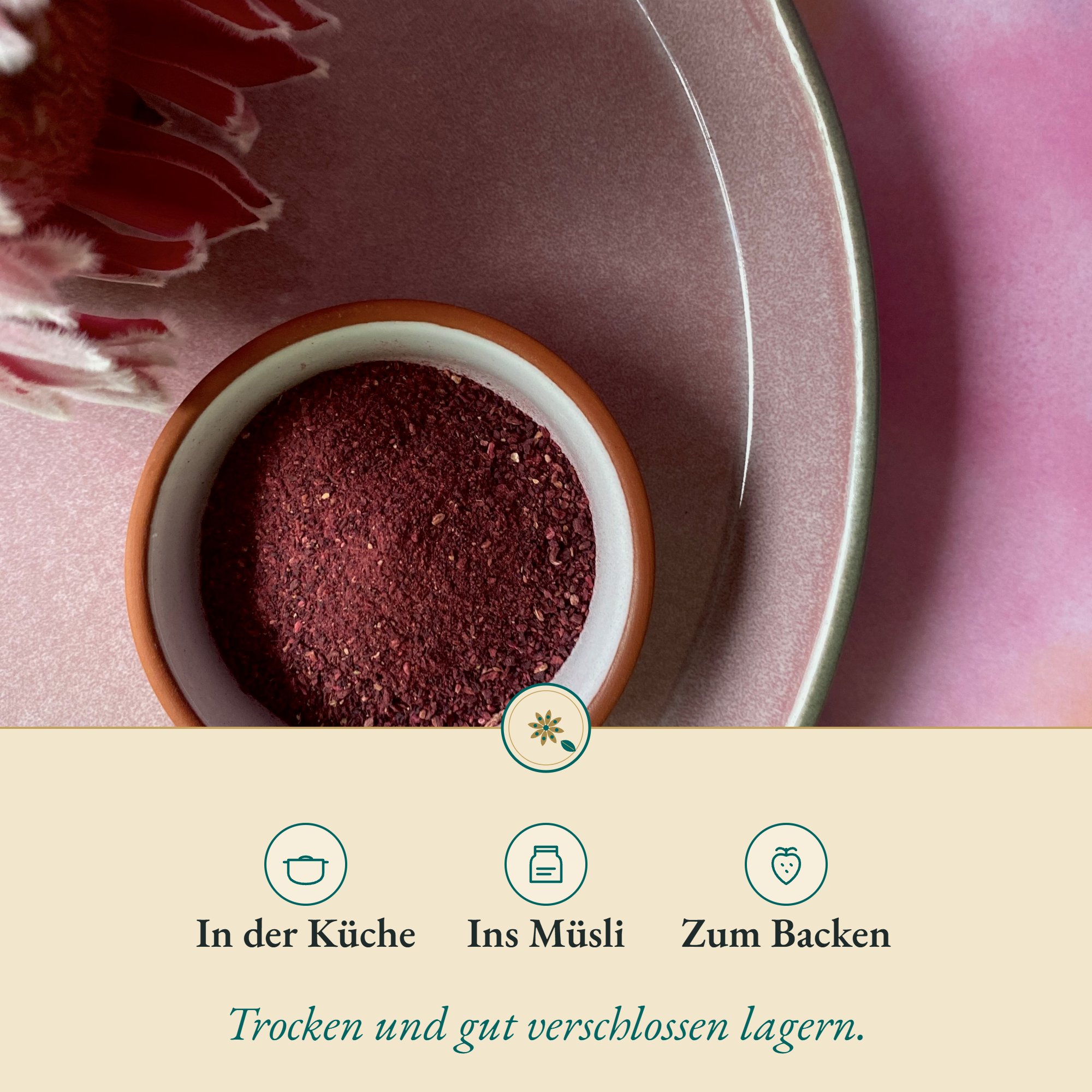 Anwendung Hibiskus Pulver: in der Küche, für Müsli & Smoothie und zum Backen