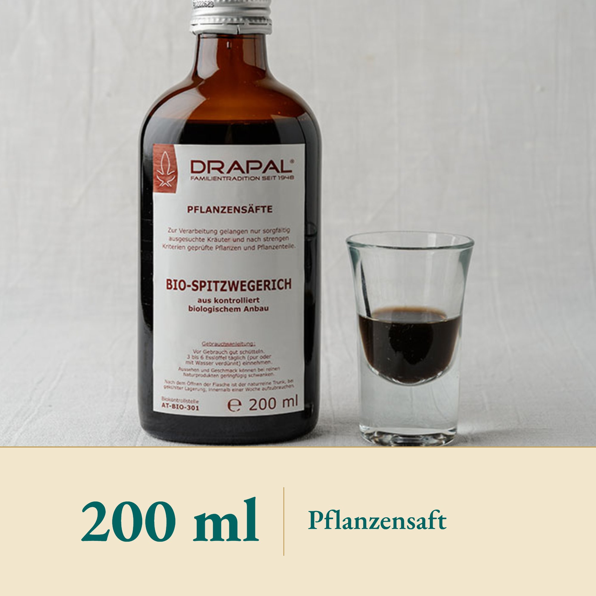 Nahaufnahme Spitzwegerich Pflanzensaft Bio – Kräuterparadies seit 1887