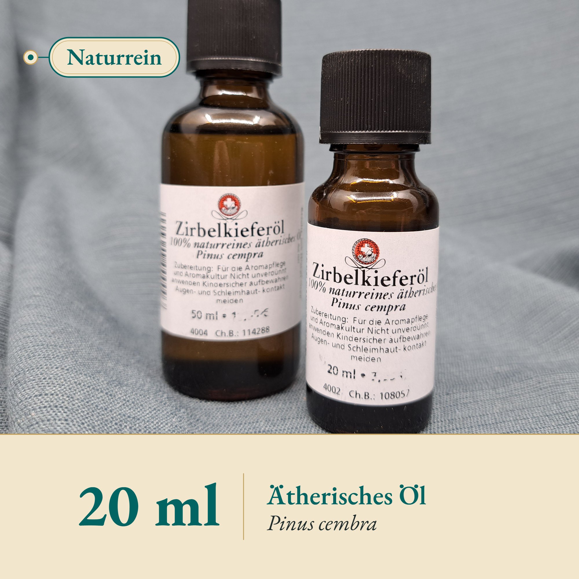 Nahaufnahme Zirbelkieferöl – Kräuterparadies seit 1887