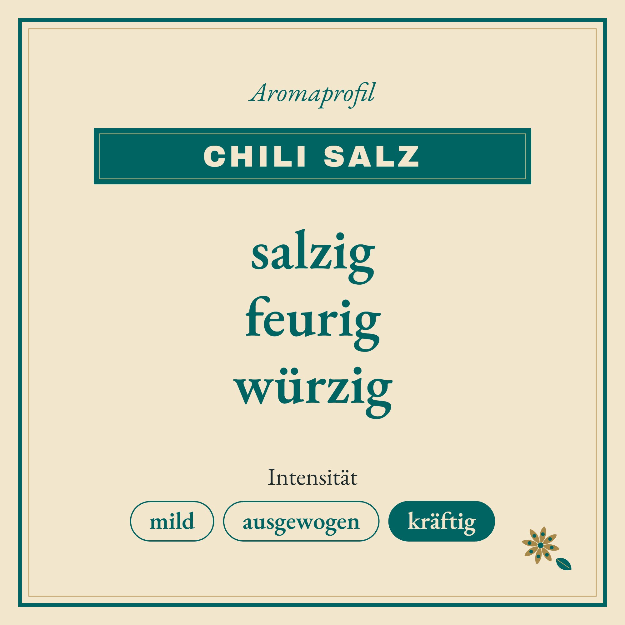 Aromaprofil Chili Salz: salzig, feurig und würzig