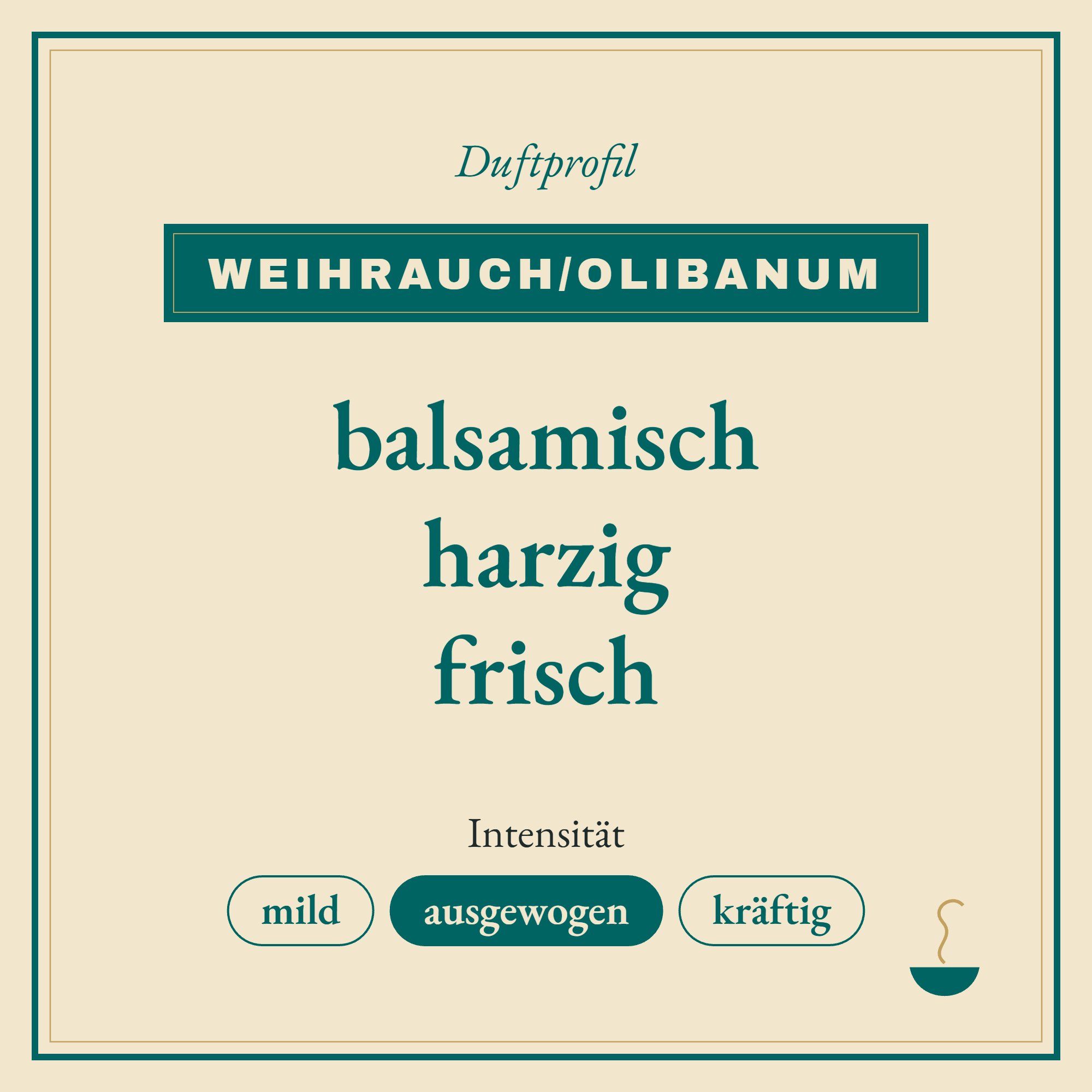 Duftprofil Weihrauch/Olibanum: balsamisch, harzig und frisch