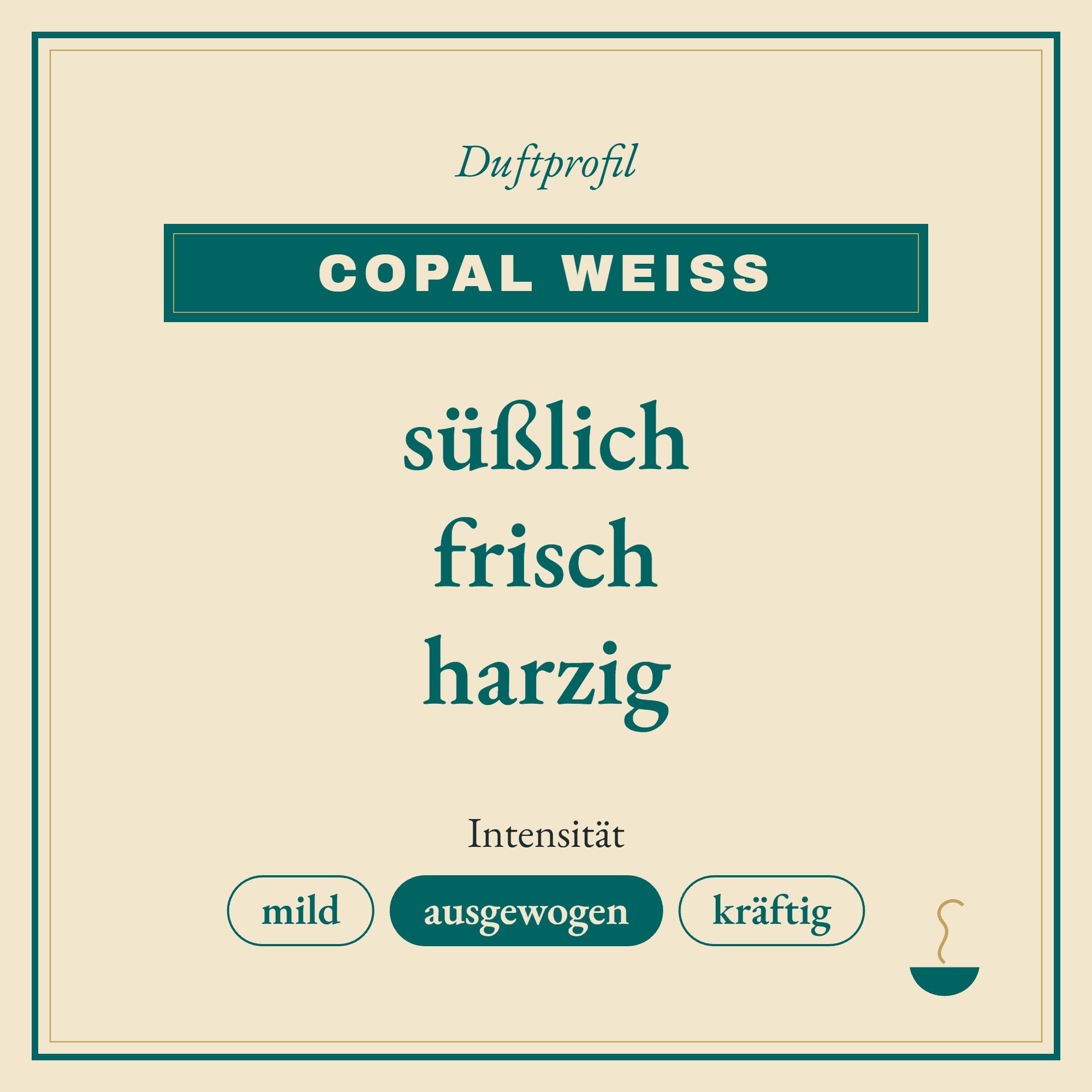 Duftprofil Copal weiß: süßlich, frisch und harzig