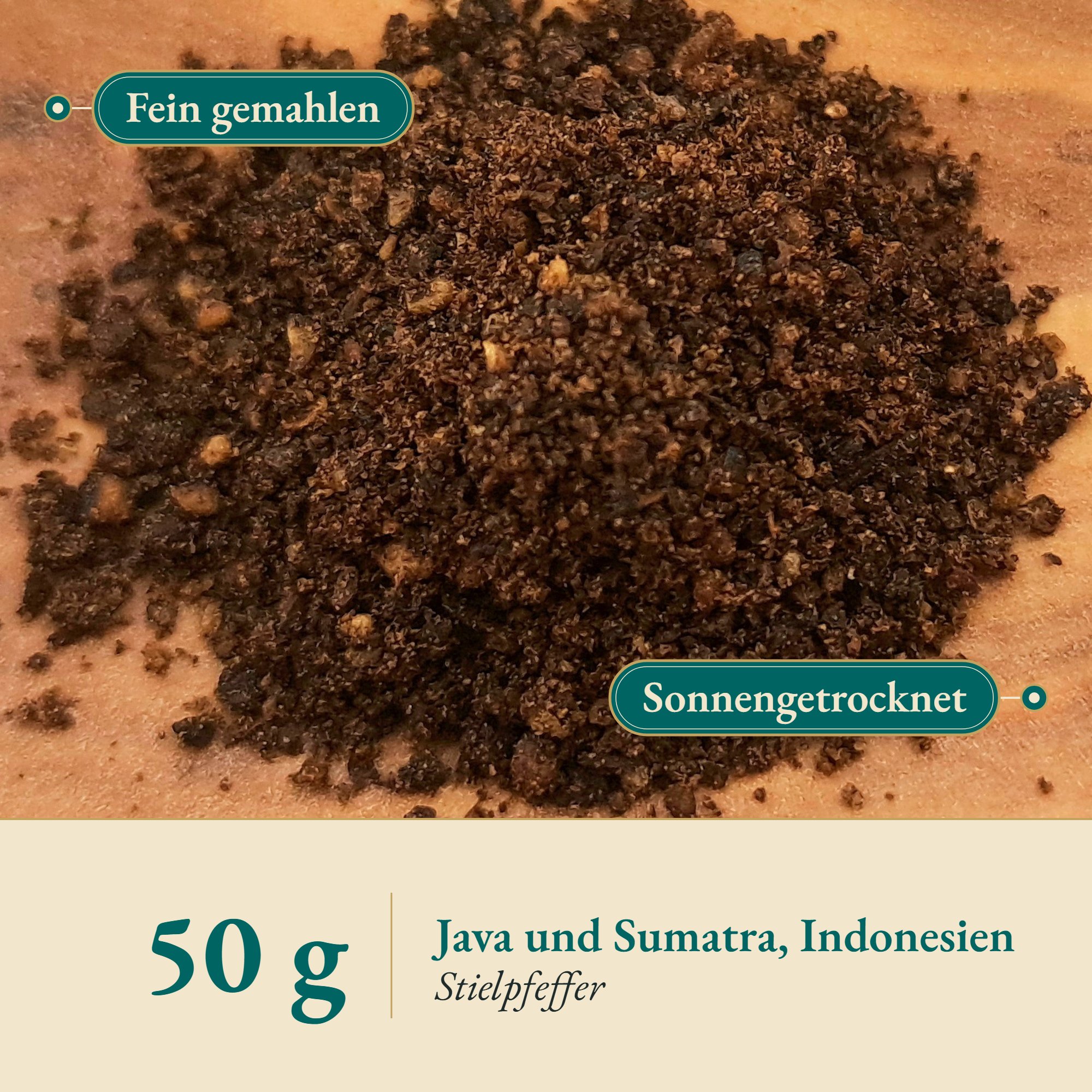 Nahaufnahme Cubebenpfeffer gemahlen aus Indonesien – Kräuterparadies seit 1887