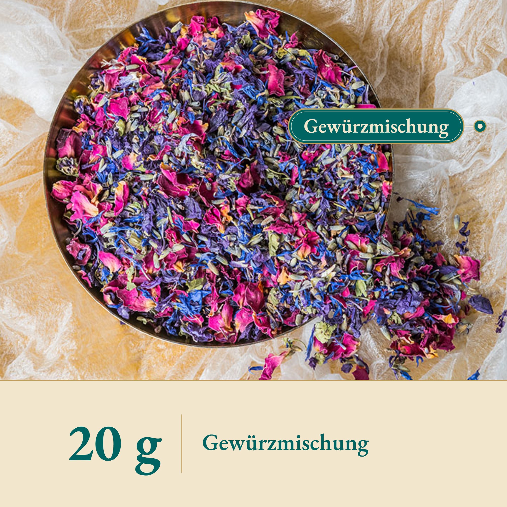 Nahaufnahme Blütenmischung blau/violett essbar – Kräuterparadies seit 1887