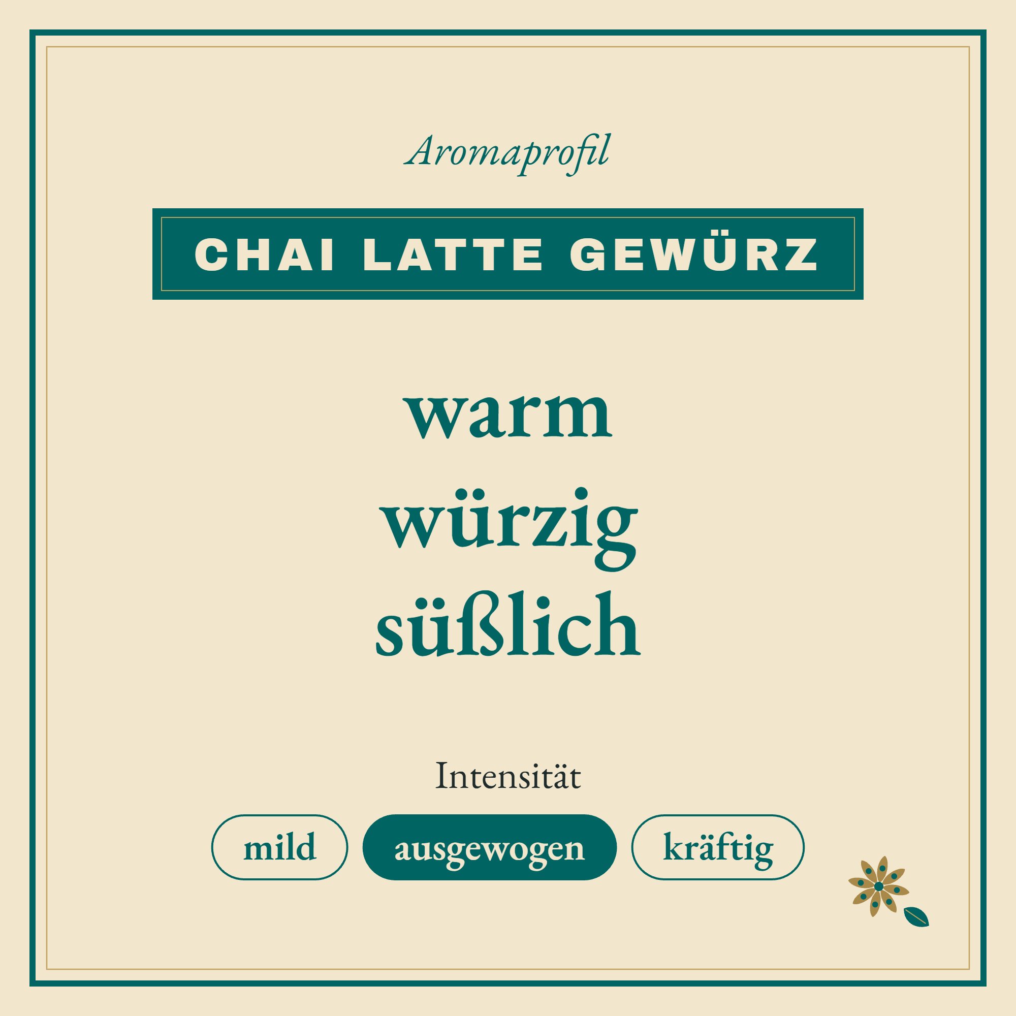 Aromaprofil Chai Latte Gewürz: warm, würzig und süßlich