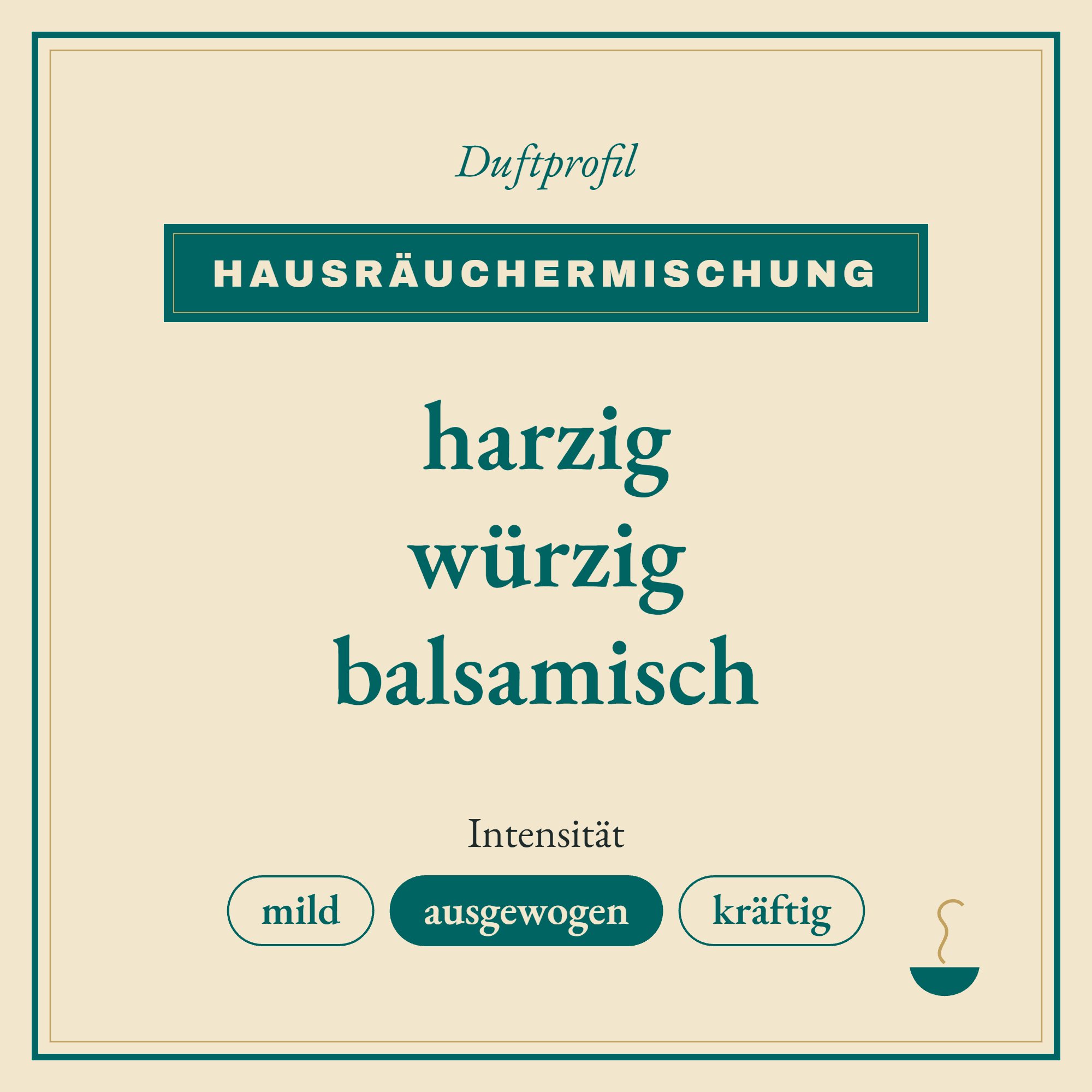 Duftprofil Hausräuchermischung: harzig, würzig und balsamisch