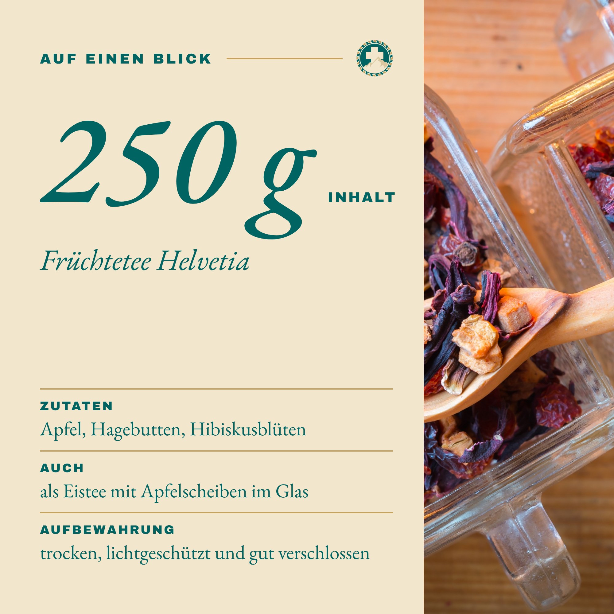 Früchtetee Helvetia 250 g auf einen Blick: Inhalt und Zutaten