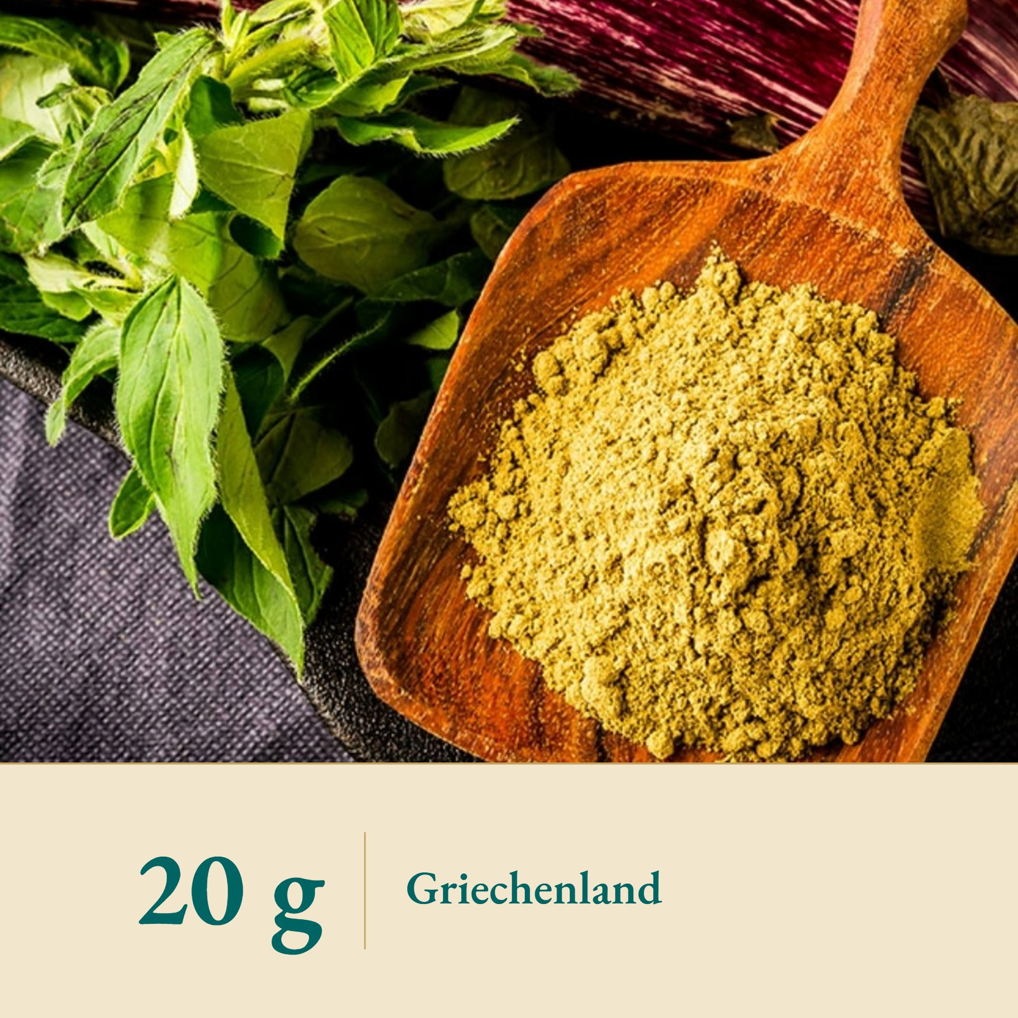 Nahaufnahme Oregano Pulver aus Griechenland – Kräuterparadies seit 1887