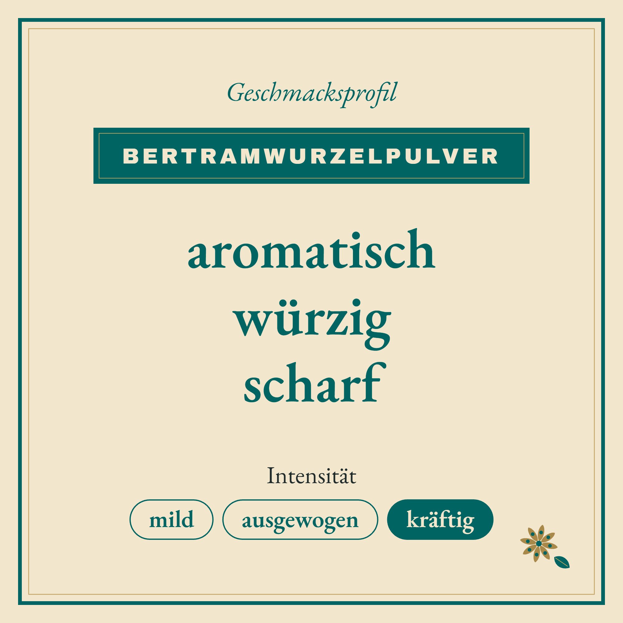 Geschmacksprofil Bertramwurzelpulver: aromatisch, würzig und scharf
