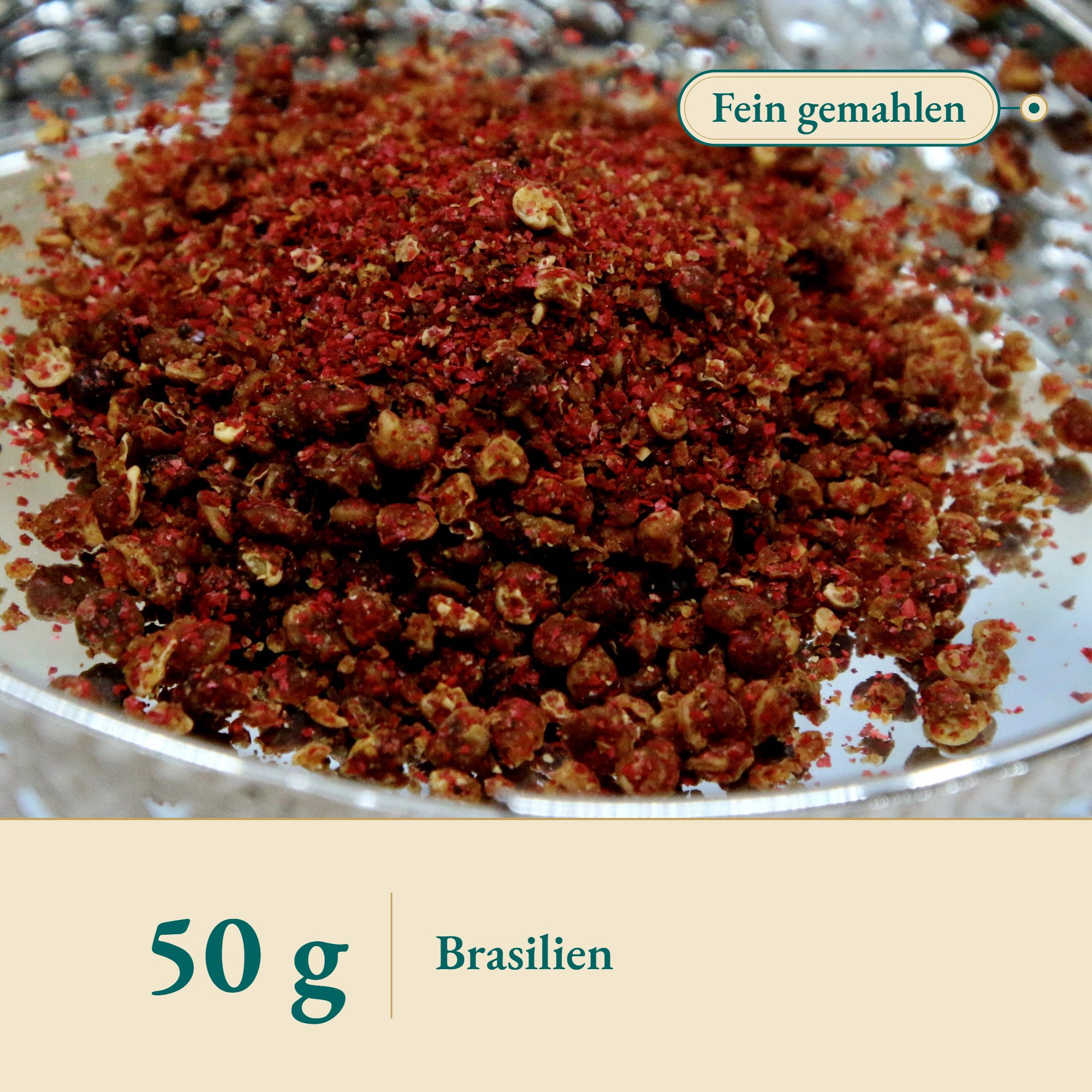 Nahaufnahme Pfeffer rot/rosa gemahlen aus Brasilien – Kräuterparadies seit 1887