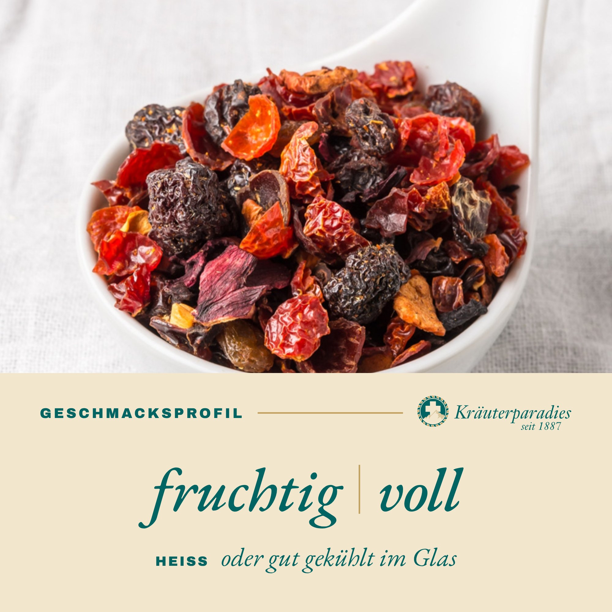 Früchtetee Kirsch Geschmacksprofil: fruchtig, voll
