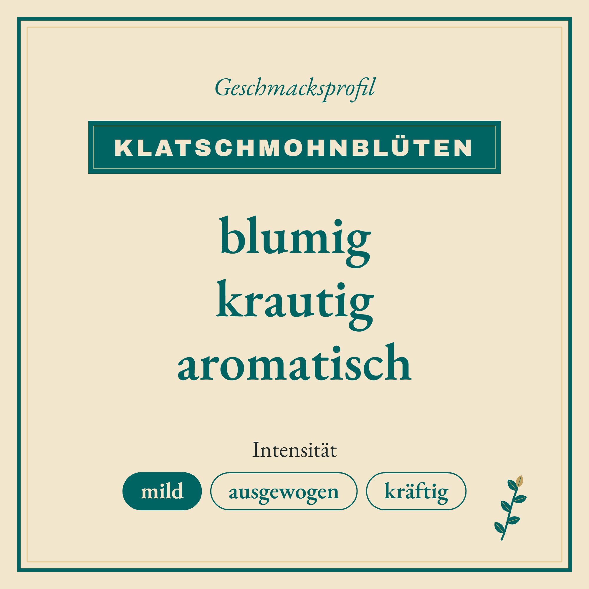 Geschmacksprofil Klatschmohnblüten: blumig, krautig und aromatisch
