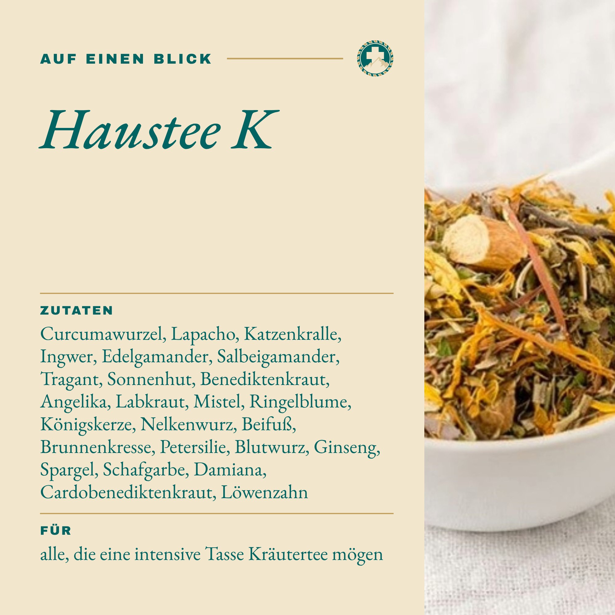 Haustee K auf einen Blick: Inhalt und Zutaten