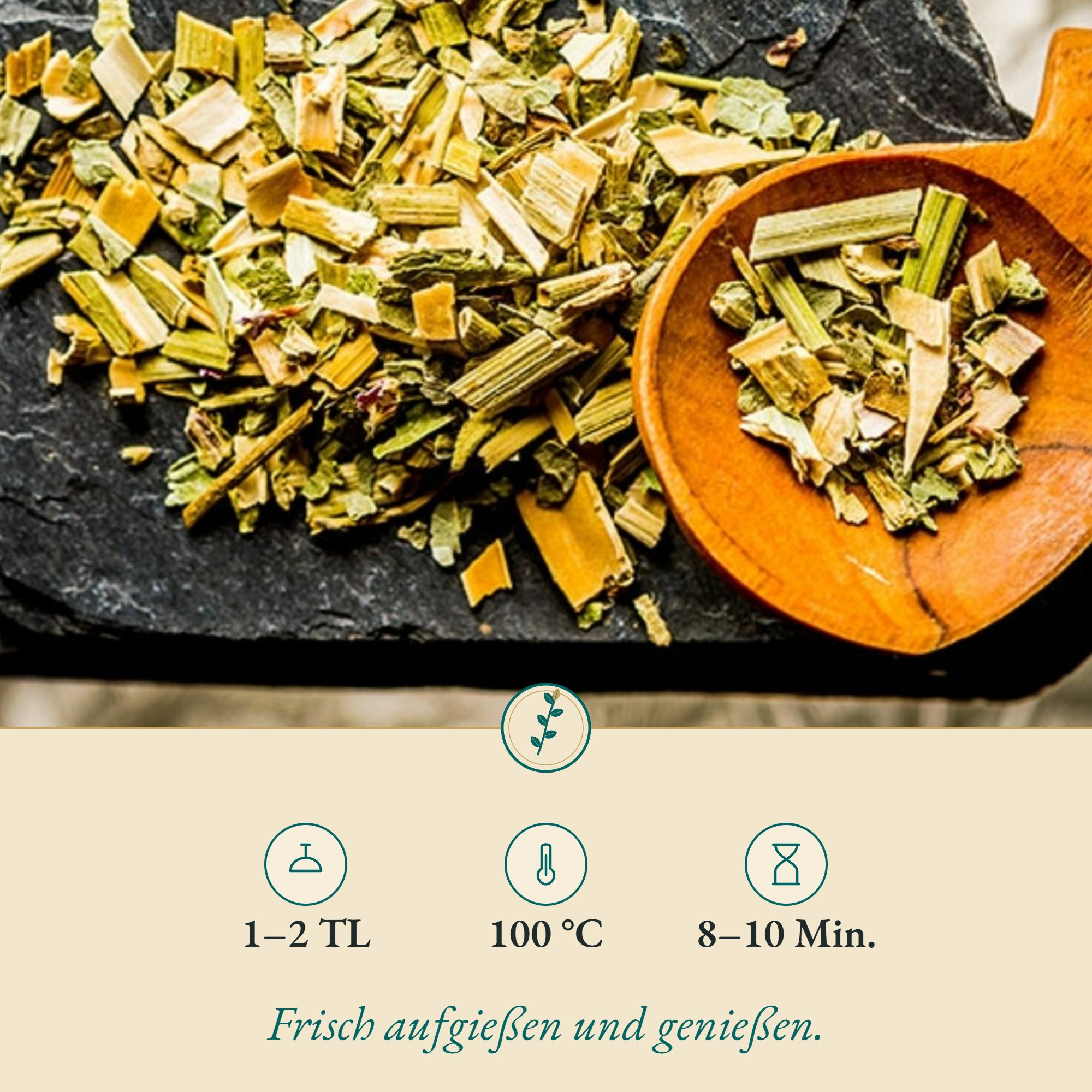 Zubereitung Abbiskraut: 1–2 TL, 100 °C, 8–10 Min.