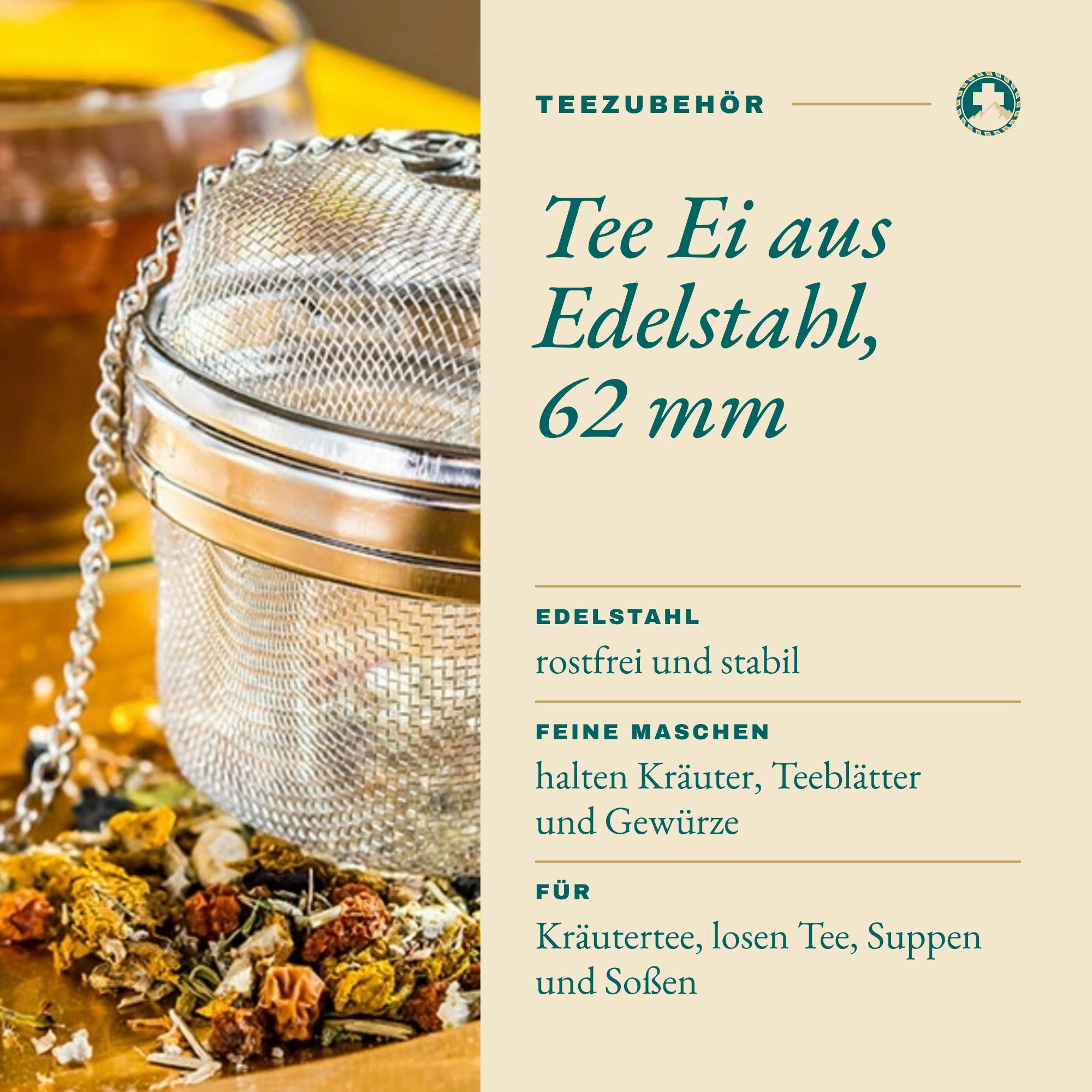 Tee Ei Kräuterkorb: Tee Ei aus Edelstahl, 62 mm
