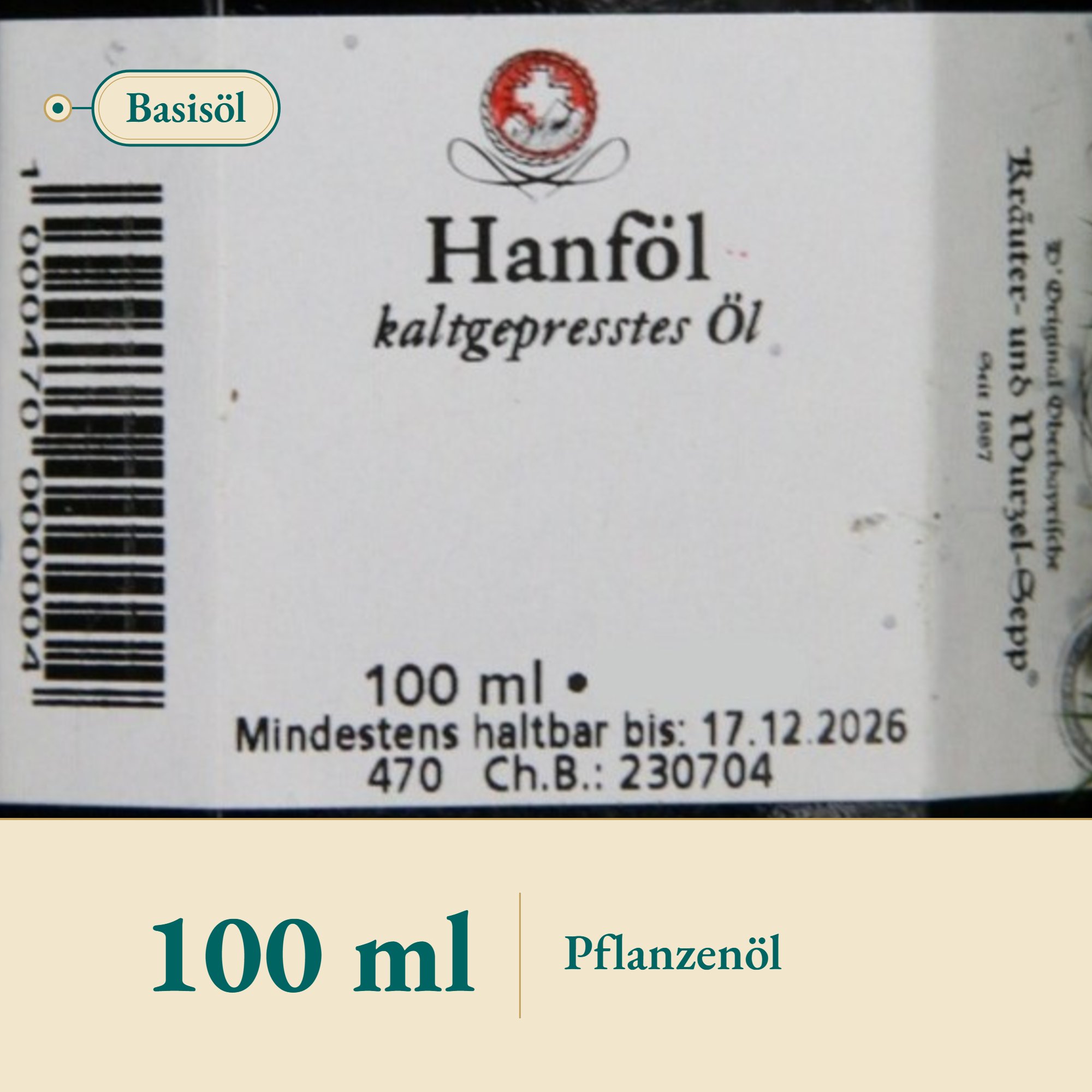 Nahaufnahme Hanföl – Kräuterparadies seit 1887