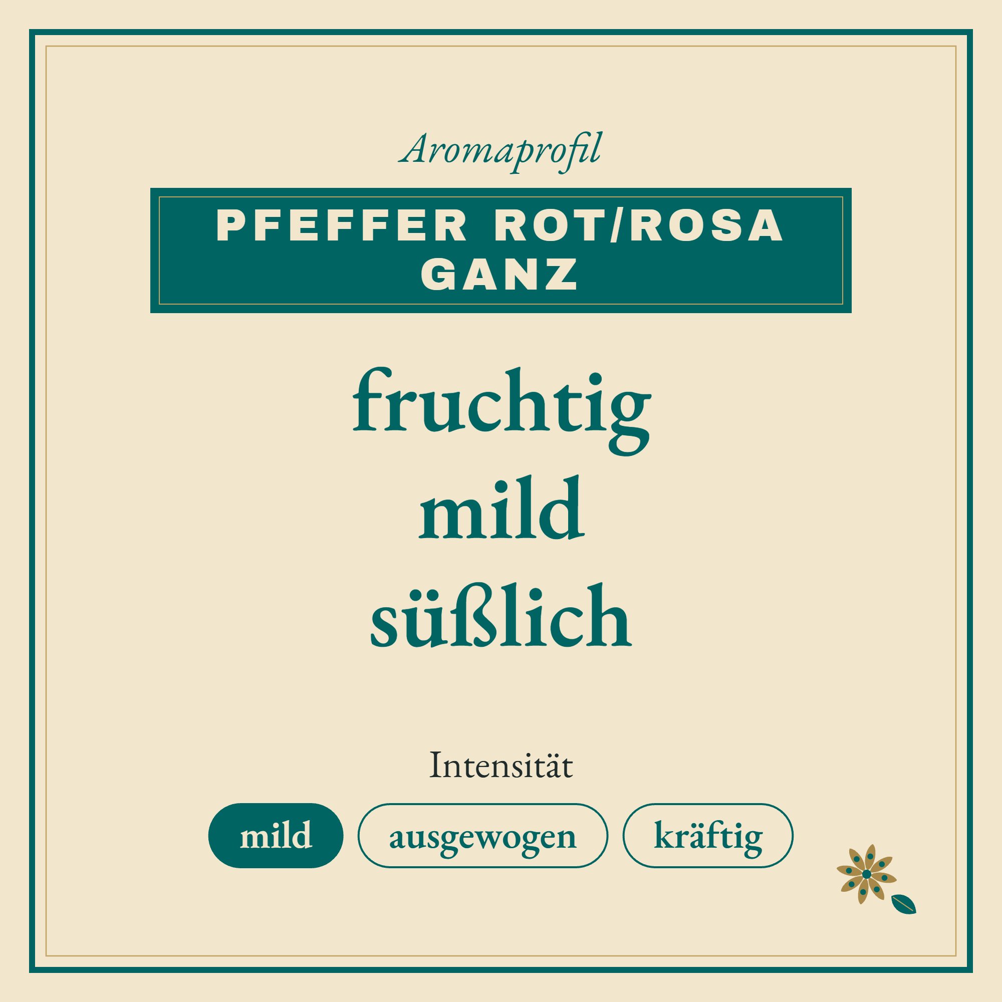 Aromaprofil Pfeffer rot/rosa ganz: fruchtig, mild und süßlich