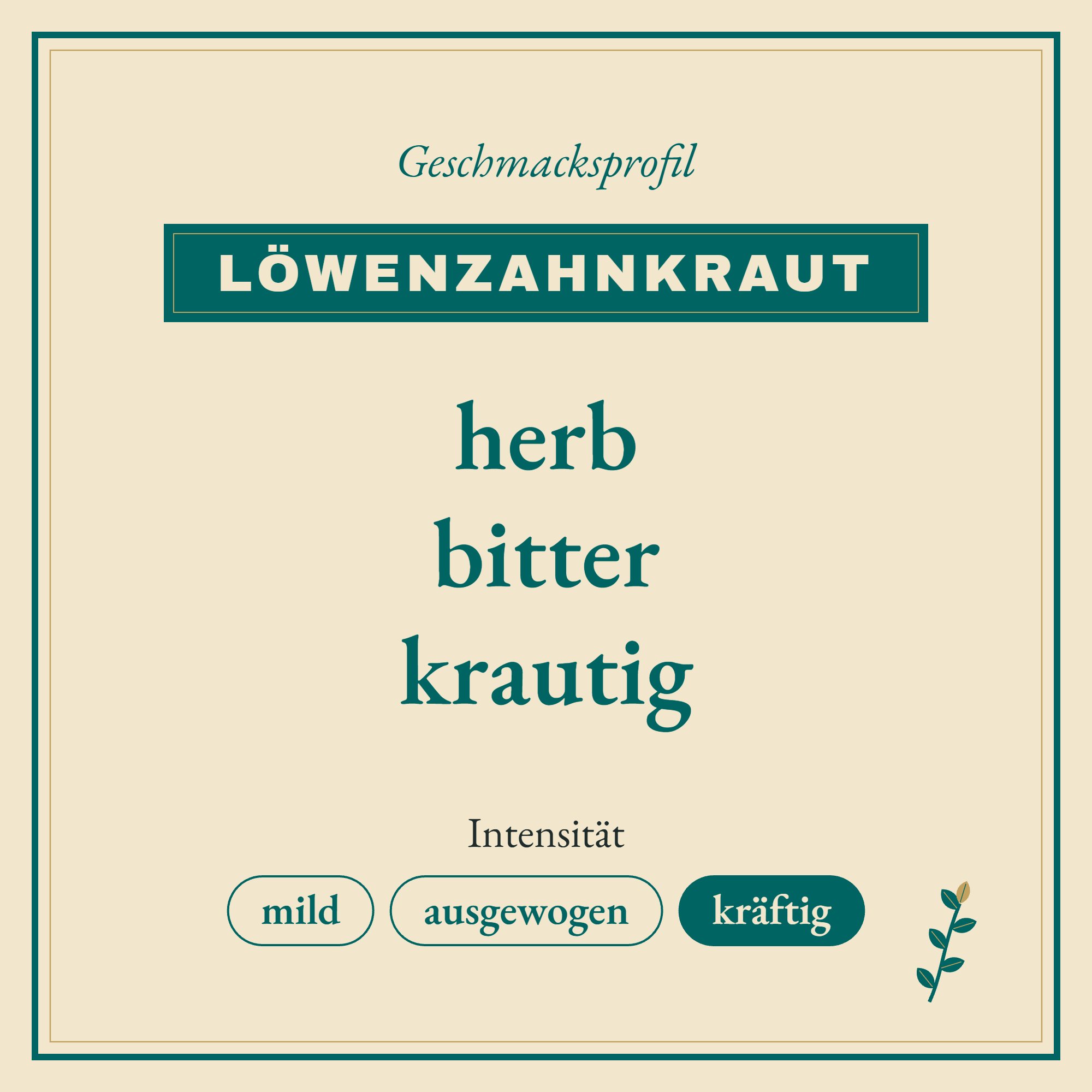 Geschmacksprofil Löwenzahnkraut: herb, bitter und krautig
