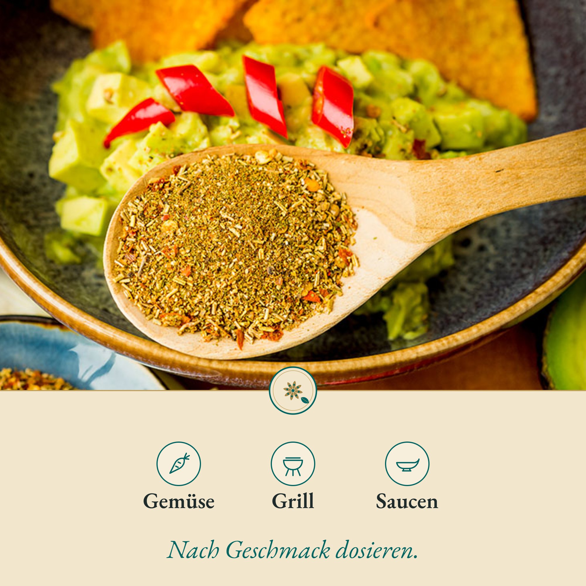 Guacamole Gewürz passt zu Gemüse, Grill und Saucen