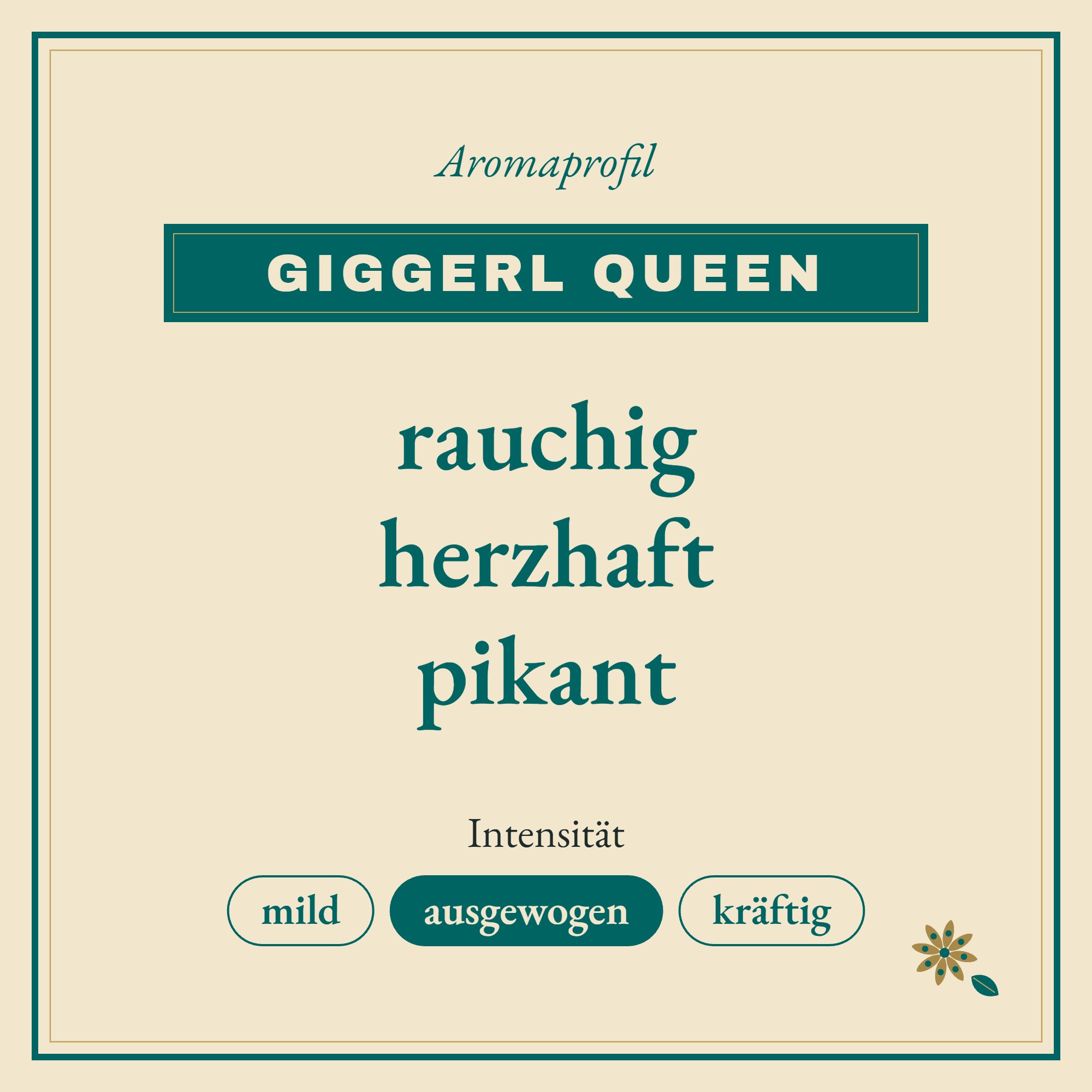 Aromaprofil Giggerl Queen: rauchig, herzhaft und pikant