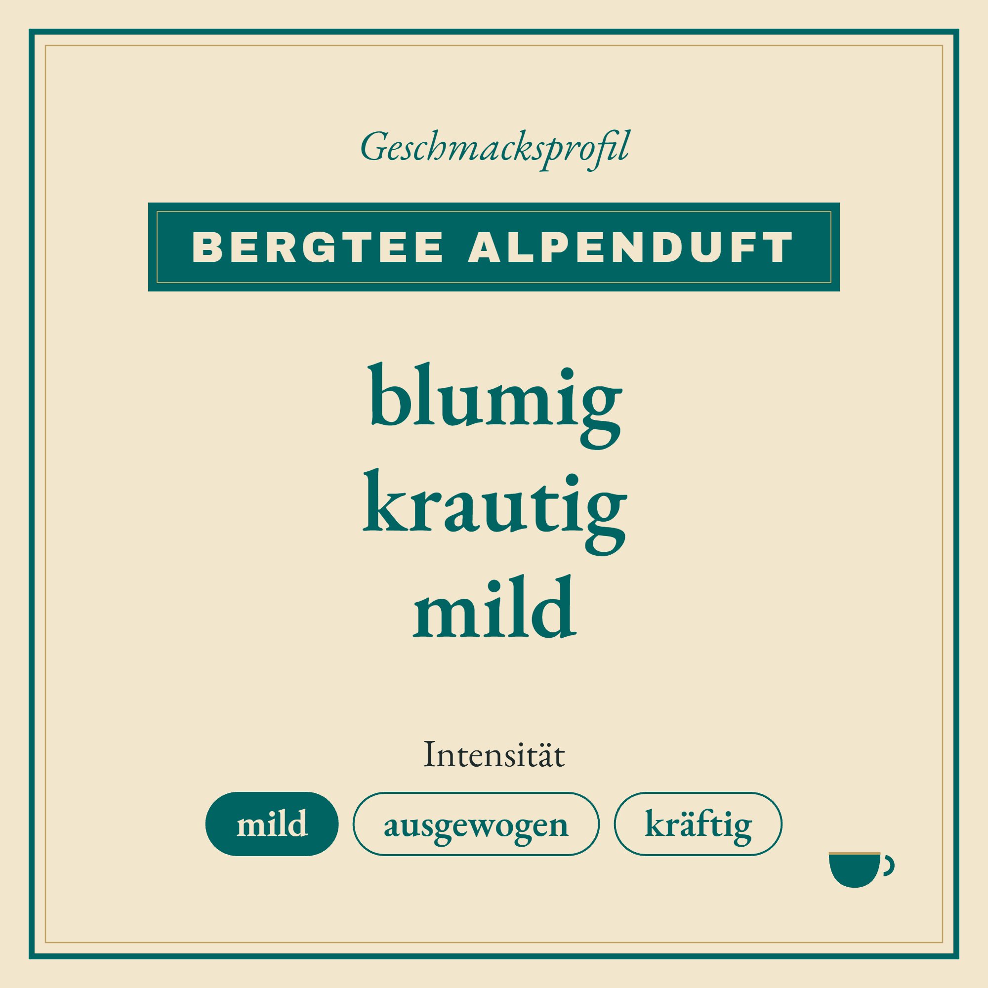 Geschmacksprofil Bergtee Alpenduft: blumig, krautig und mild